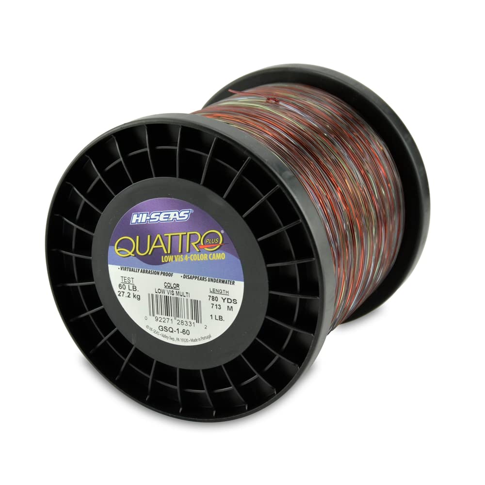 Hi-Seas Quattro Monofilament Line, 60 lb / 27.2 kg Test, .031 in / 0.80 mm Dia, 4-Color Camo, 780 yd / 713 m