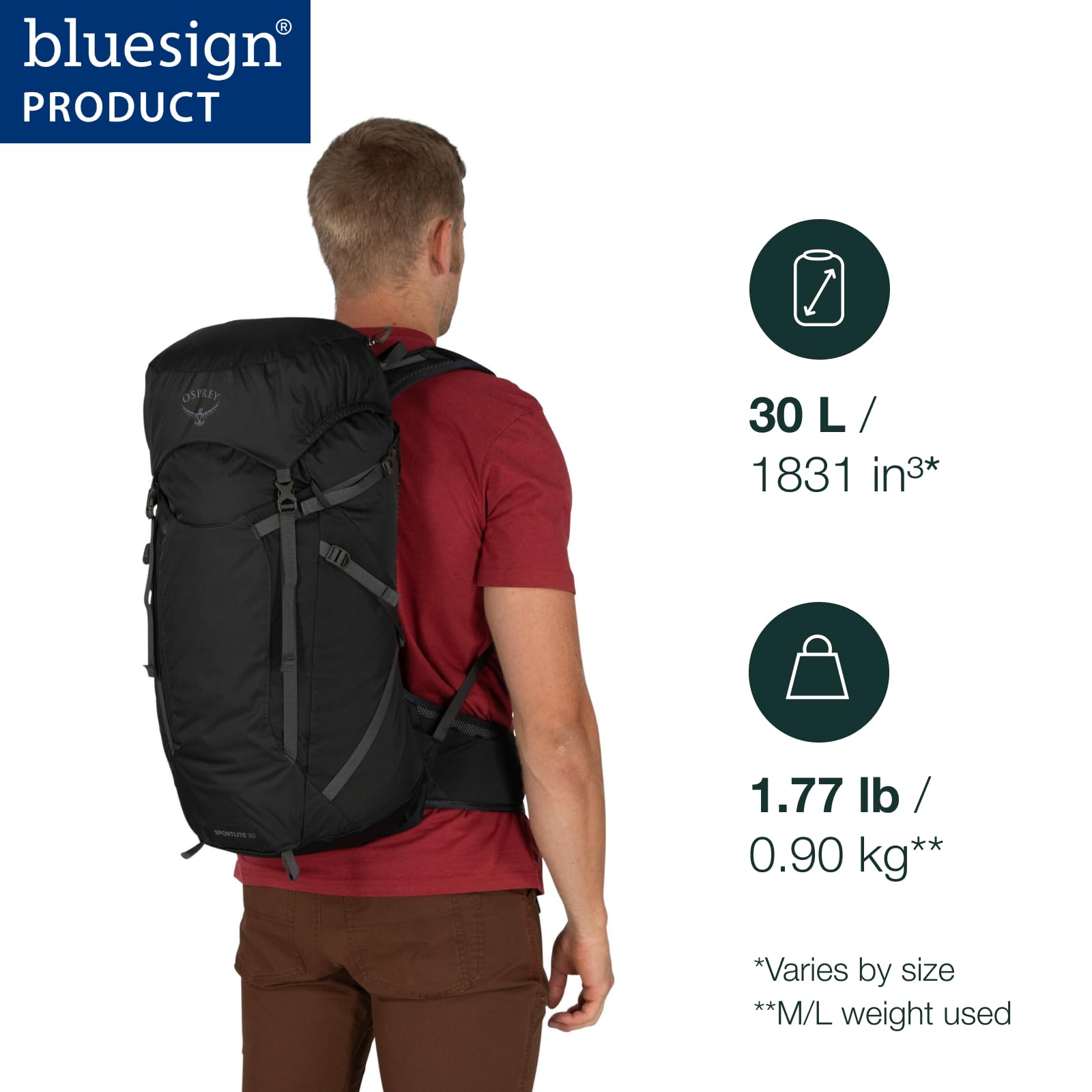 Osprey Sportlite 30L Lightweight Hiking Backpack for Men and Women, Pine Leaf Green, S/M