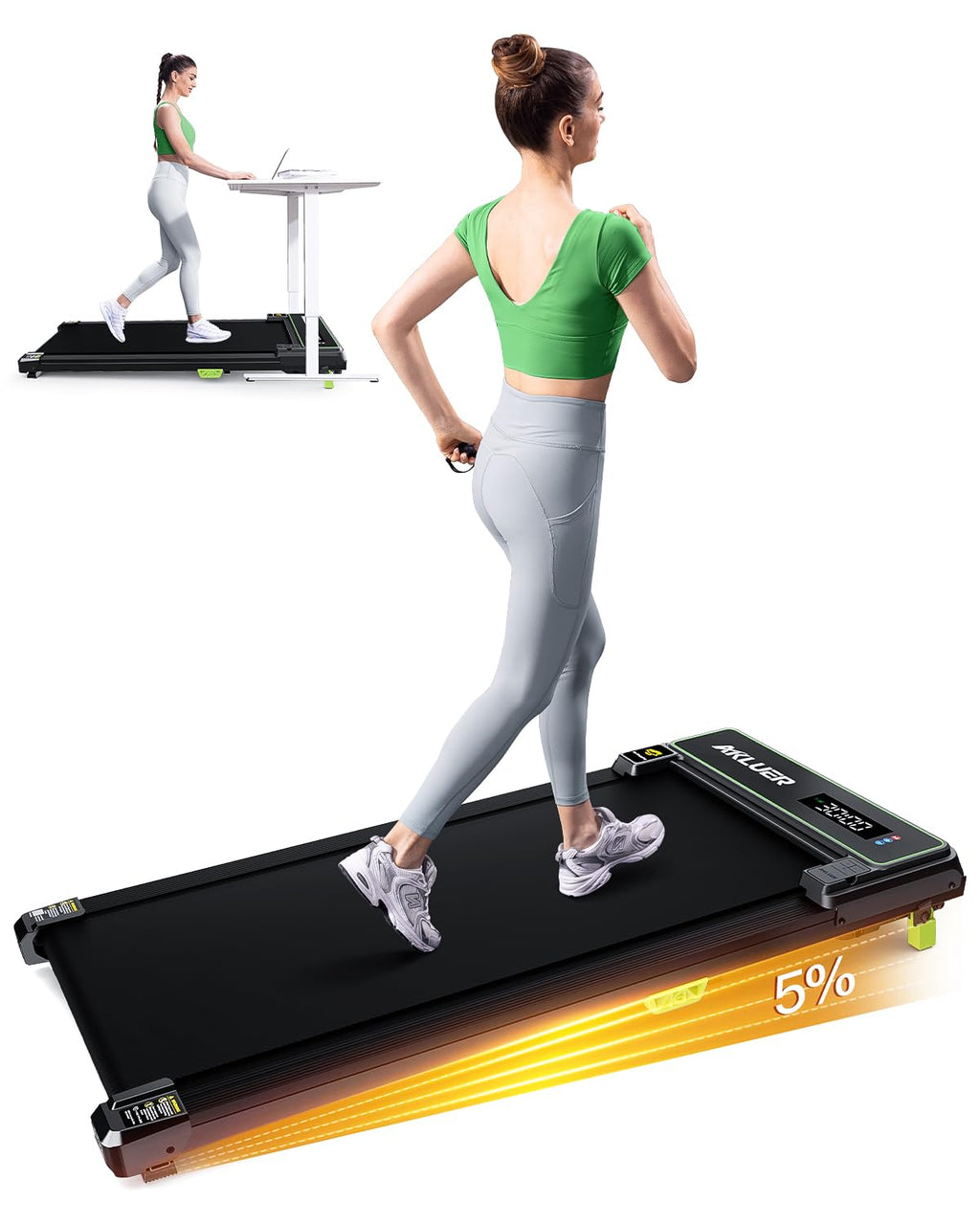 Akluer Walking Pad With Incline, Under Desk Treadmill For Home, 2.5Hp Portable Treadmills With Remote Control, 4 In 1 Incline Tr