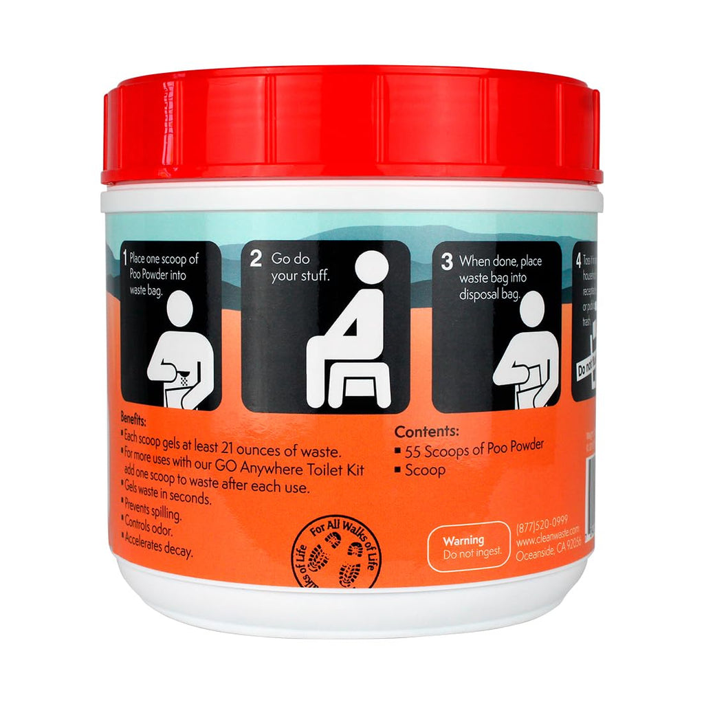 Cleanwaste Portable Mini Poo Powder Deodorizing Waste Treatment - 55 Scoops - Pee And Poop Gelling Powder For Camping, Travel, E