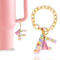 Letter Charm Accessories for Stanley Cup 1 PCS Cute Initial Keychain Handle Charm for Stanley Tumbler for Women Pink Letter F