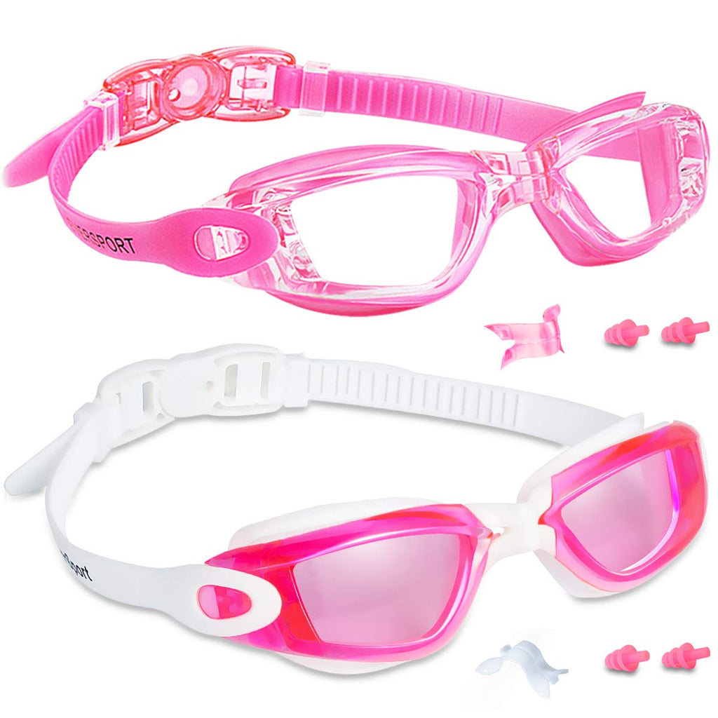 Eversport Kids Swim Goggles, Pack Of 2 Swimming Goggles For Children Teens, Anti-Fog Anti-Uv Youth Swim Glasses Leak Proof For A