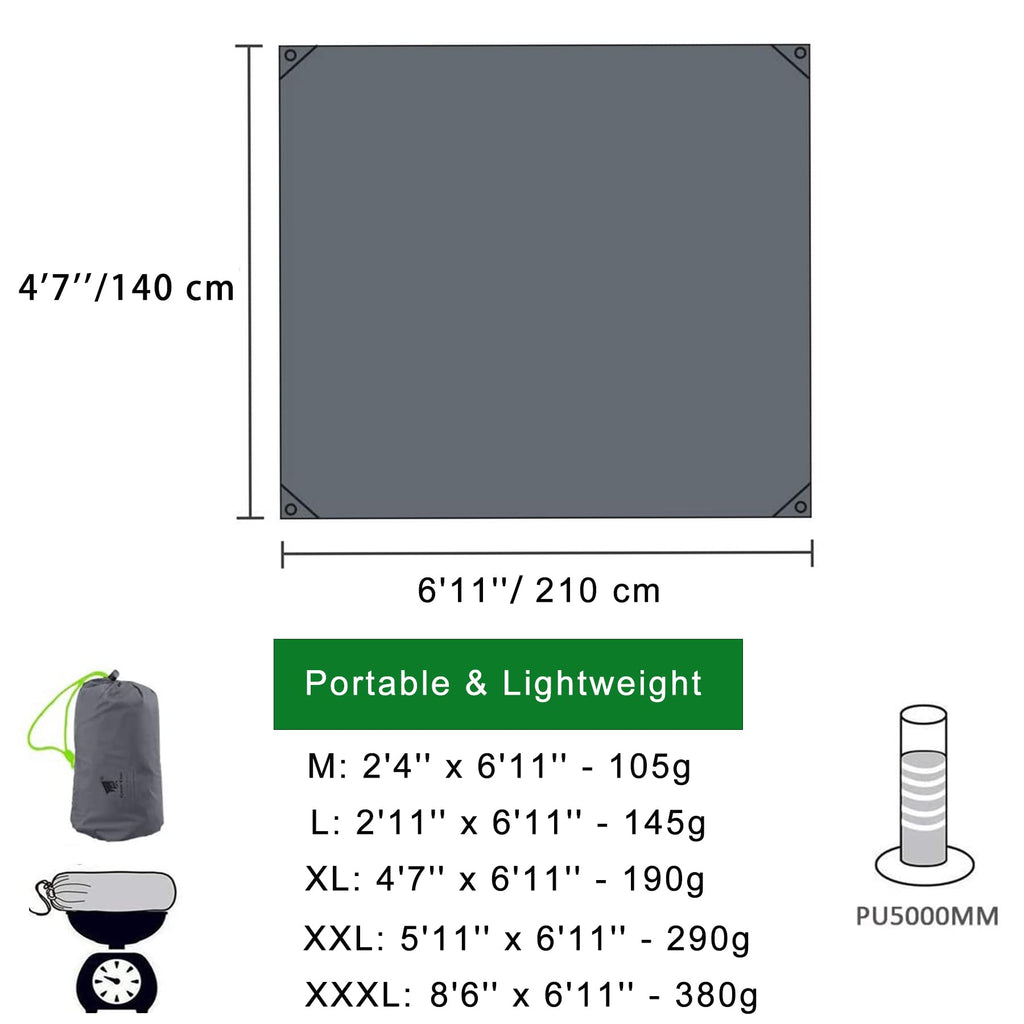 Geertop 2 Person Ultralight Waterproof Tent Tarp Footprint Ground Sheet Mat, For Camping, Hiking, Picnic (4 Sizes)