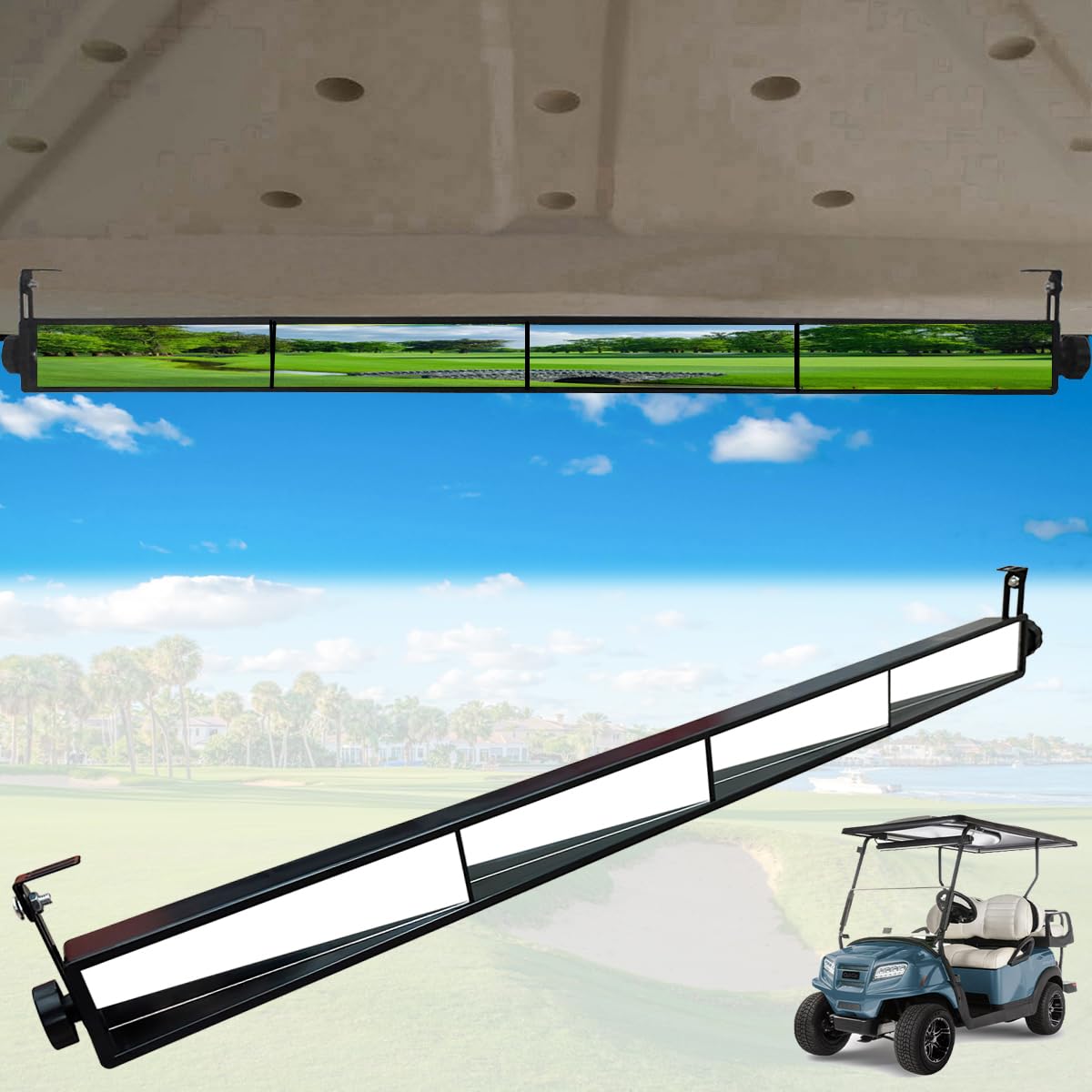 Hkoo Golf Cart Mirror, Universal 4 Panel Rear View Mirror Fits Golf Carts Ezgo, Club Car