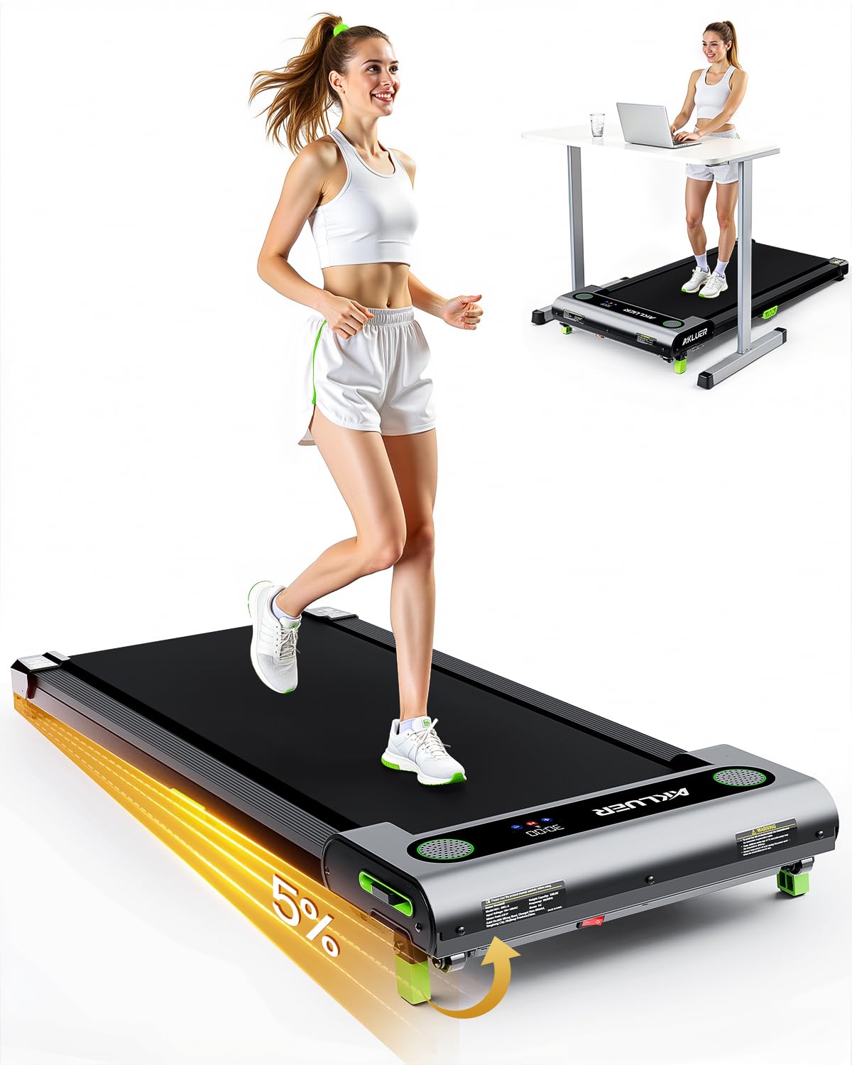 Walking Pad With Incline, Akluer Incline Treadmills For Home, 2.5 Hp Under Desk Treadmill Small With Remote Control, Walking Pad