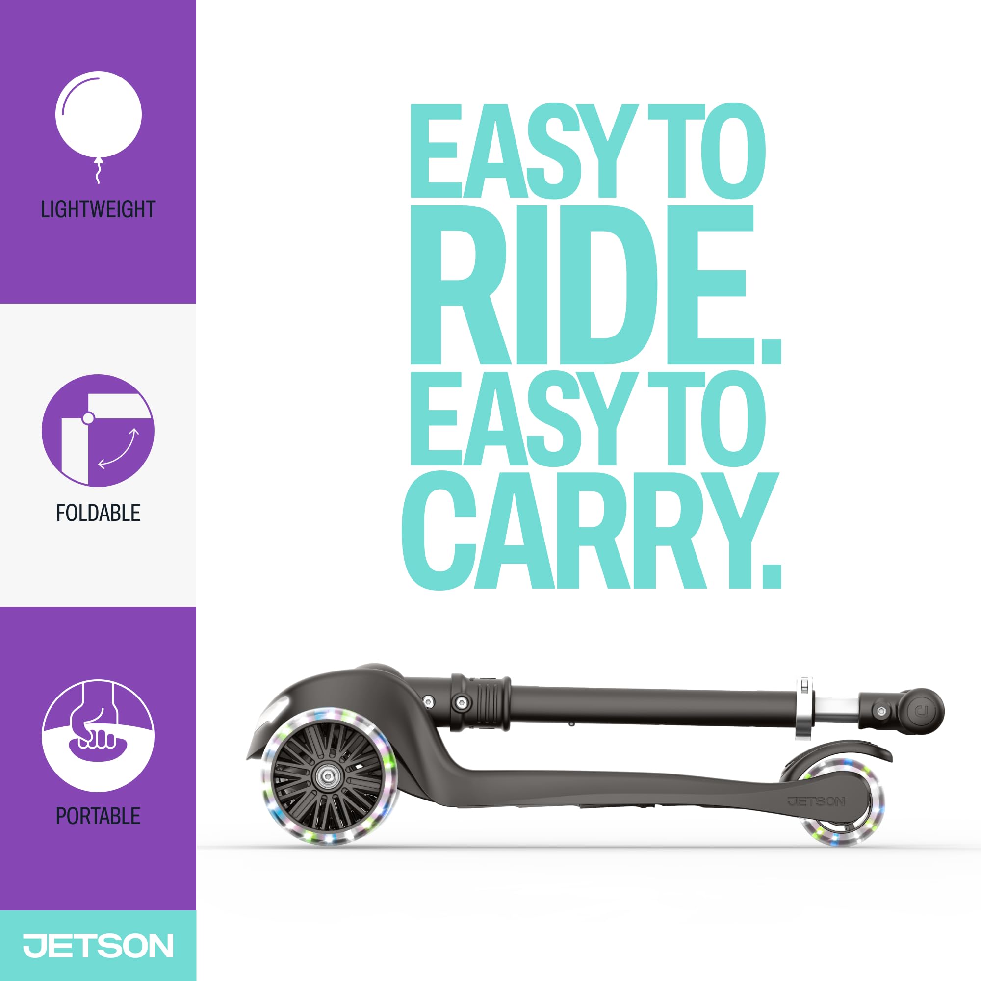 Jetson Leap 3-Wheel Kick Scooter, Portable Scooter for Kids with Light-Up Frame and Wheels, Folding Design, Adjustable Handlebar
