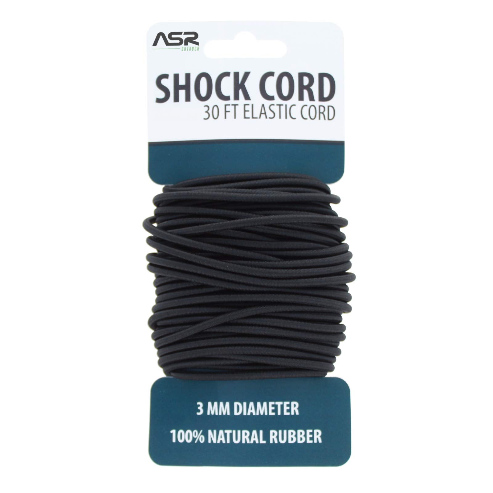 Asr Outdoor Elastic Shock Cord Natural Rubber 30 Feet 3Mm Diameter, Black