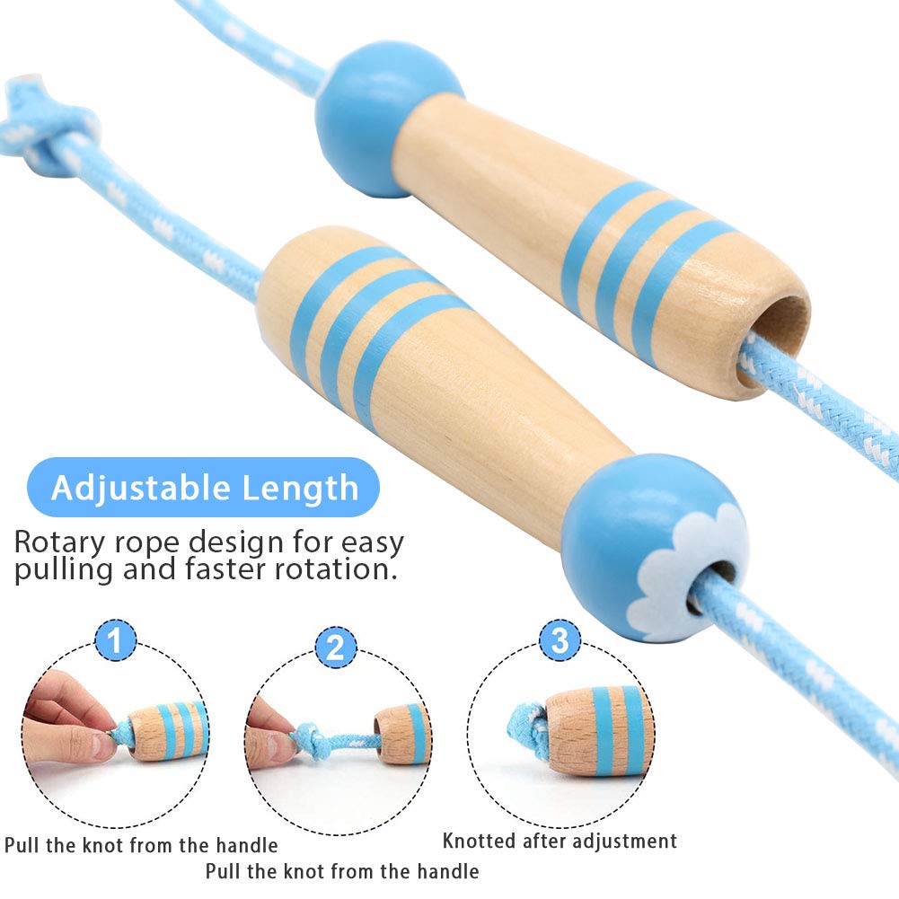 Jump Rope Kids, 7Ft Adjustable Cotton Skipping Rope With Wooden Handle For Boys And Girls Fitness Outdoor Exercise(Blue)