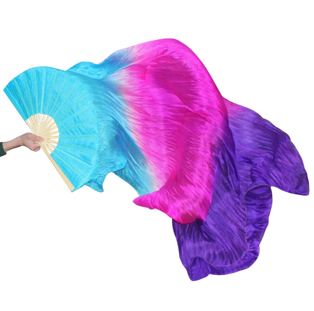 Kikigoal 1 Pair(Leftright) Women Real Silk Belly Dance Fan Veil, Length 180Cm Width 90Cm (Gradual Purple)