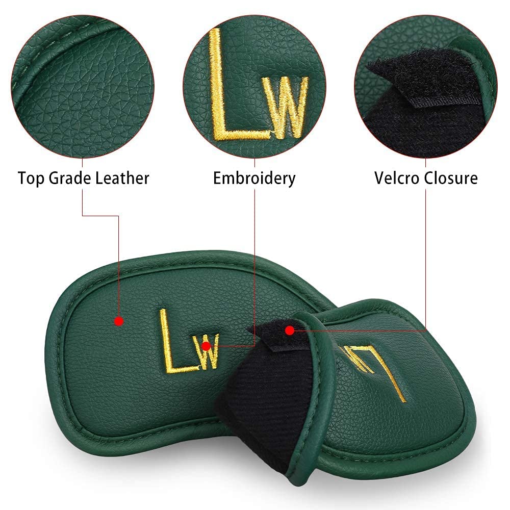 Craftsman Golf 12Pcs Thick Synthetic Leather Green Golf Iron Head Covers Set Headcover Fit All Brands Callaway Ping Taylormade C