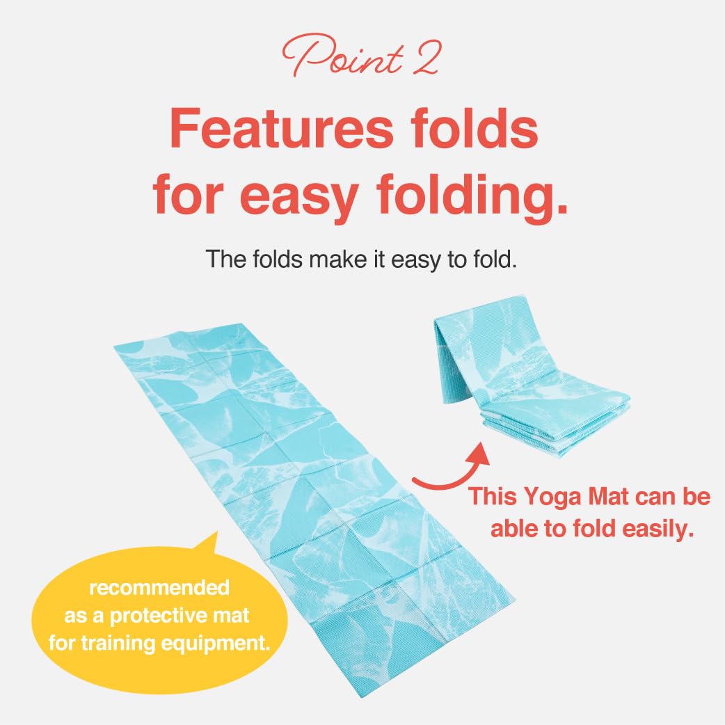 Primasole Folding Yoga Travel Pilates Mat Foldable Easy To Carry To Class Beach Park Travel Picnics 4Mm Thick, Marble Blue