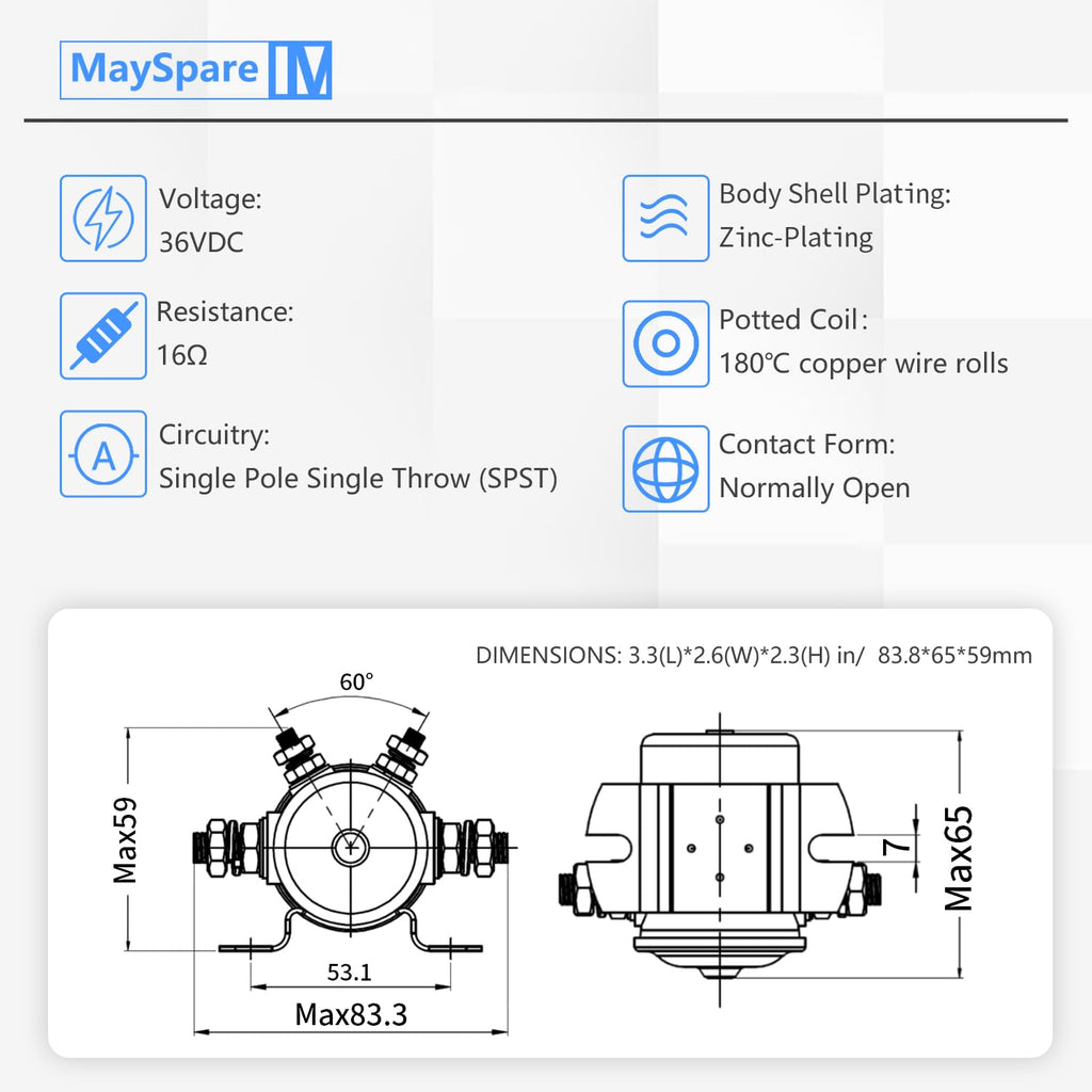Mayspare 36 Volt Ezgo Solenoid, Ezgo Electric Golf Car Relay #70 Series Relay Replaces E-Z-Go Electric Golf Cart 27855G01, 11761