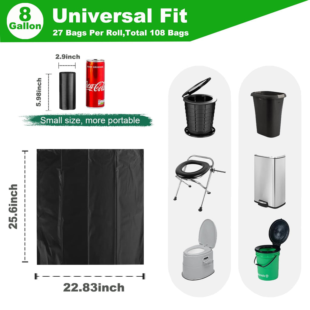 108 Portable Toilet Bags, Taltbrex 8 Gallon Biodegradable Camping Toilet Bags For Portable Potty, Thickened Compostable Trash Ba