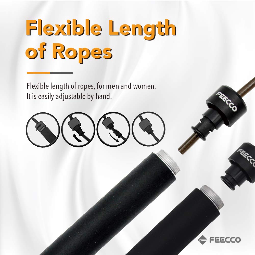 Feecco 1/2 Lb Weighted Jump Rope For Boxing, Cardio, Crossfit Workout, 8~11Ft Range Adjustable Length Steel Ropes With Ball Bear
