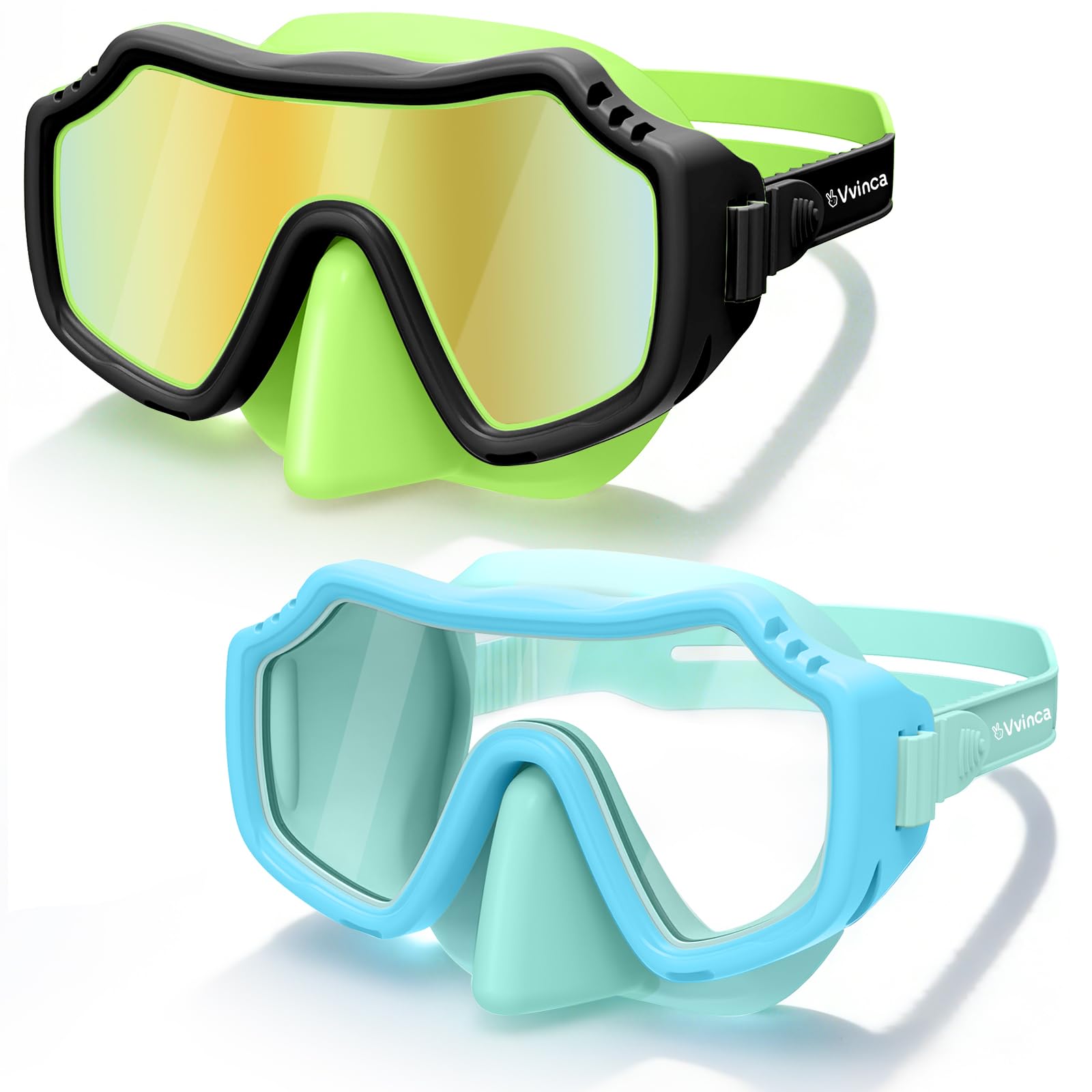 Vvinca 2 Pack Kids Swim Goggles with Nose Cover for Boys Girls 3-15, Anti Fog Diving Mask with Shatterproof Safety Lens for Todd