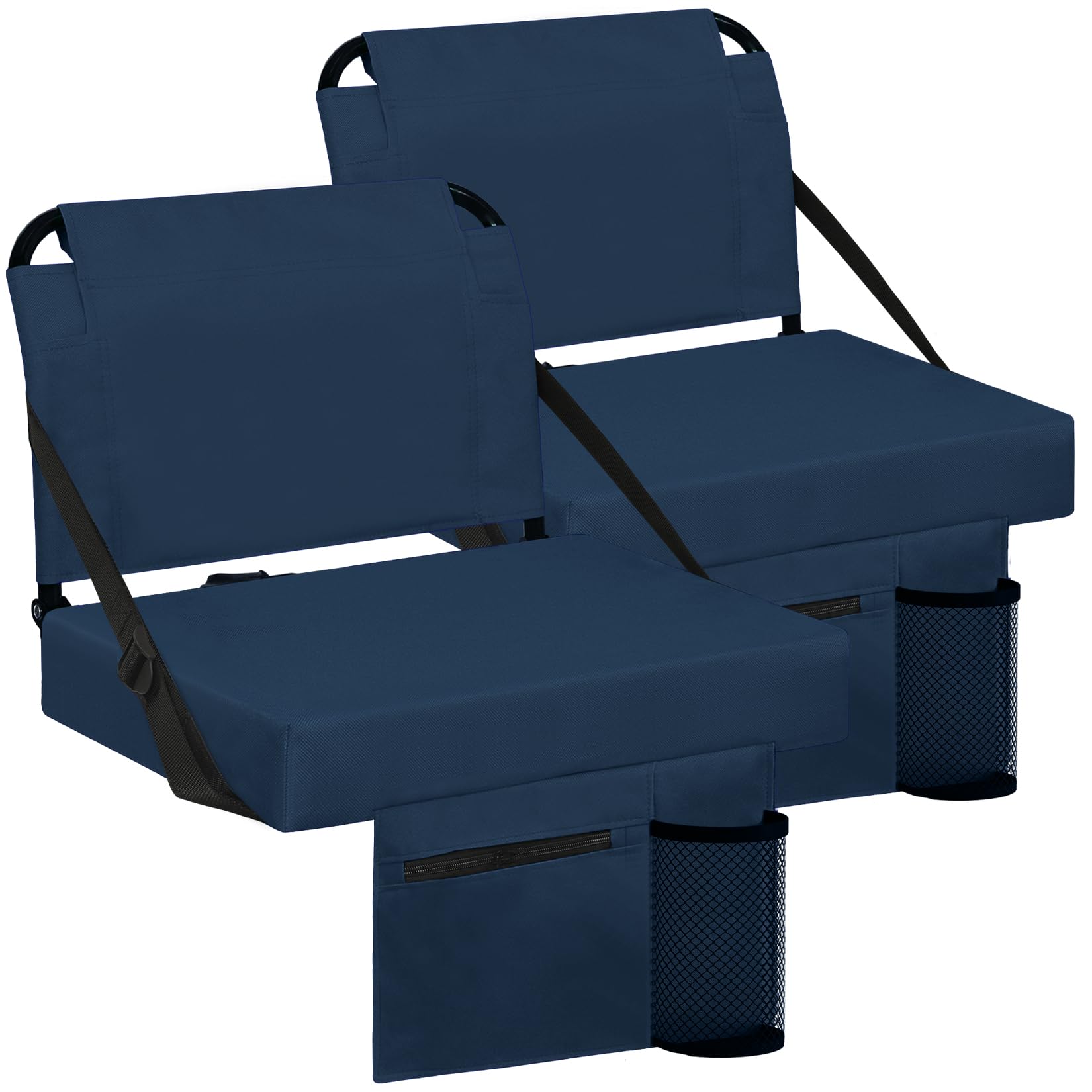 Besunbar Stadium Seats for Bleachers 2 Pack w/Back Support Bleacher Seat Soft Cushion Light Weight with Shoulder Strap & Cup Hol