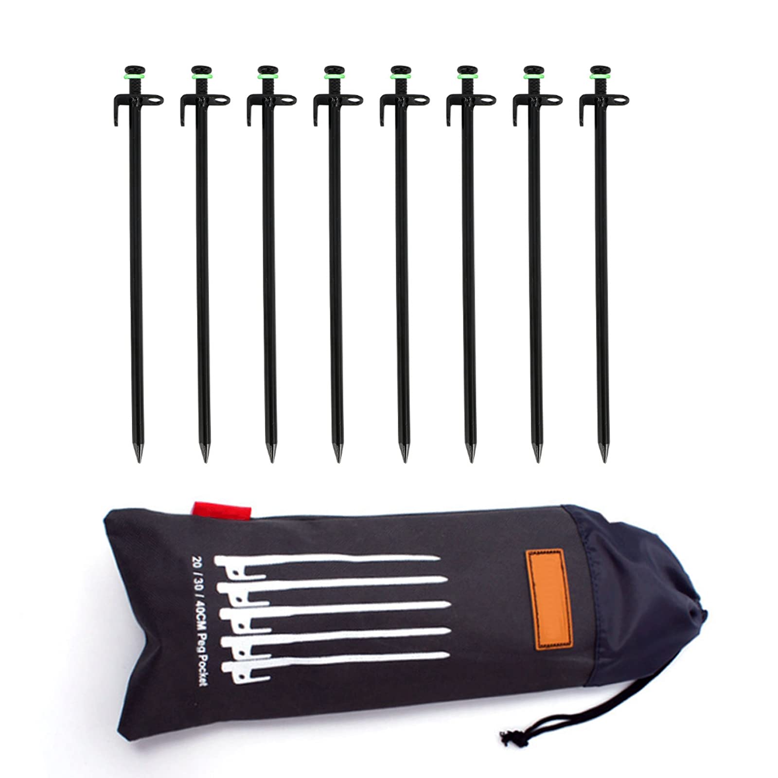 Tent Pile,Luminous Ring Storage Bag(8 Pieces) Sturdy Heavy Steel Tent Pile Ground Nail Metal Pile, Suitable For Outdoor Mountain