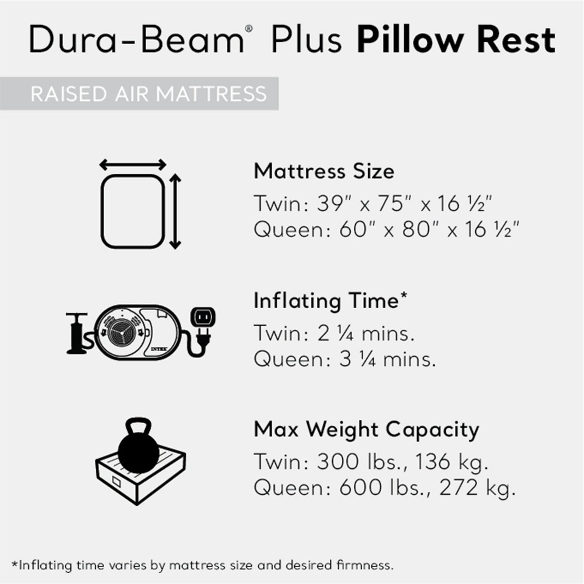 Intex Raised Airbed Mattress With Built-In Pump, Dura-Beam Plus Pillow, Twin - Portable Inflatable Luxury Blow-Up Bed For Adults