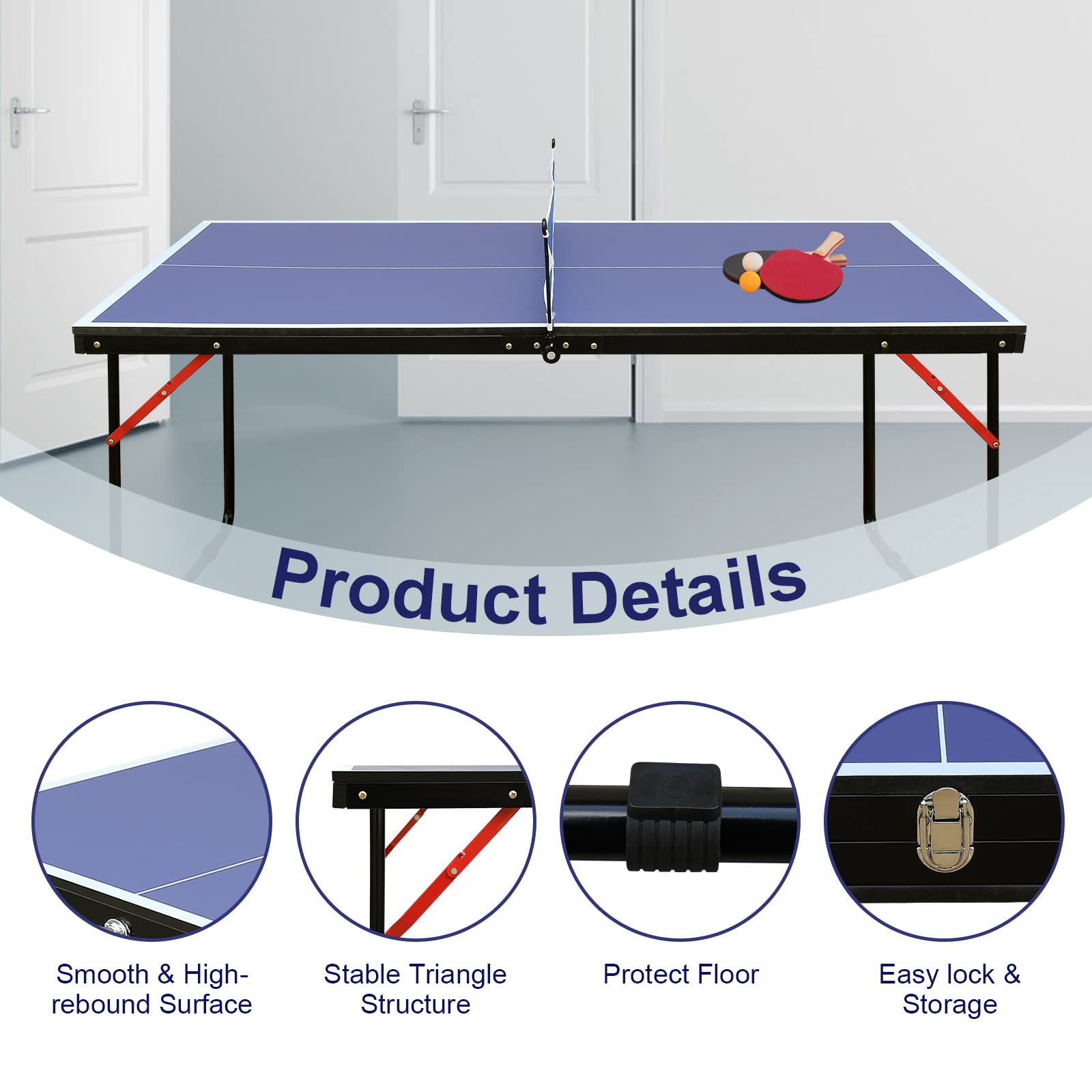 Hookung Table Tennis Table Ping-Pong Tables Set - 100 Preassembled Foldable & Portable Ping Pong Family Game Tables For Outdoor
