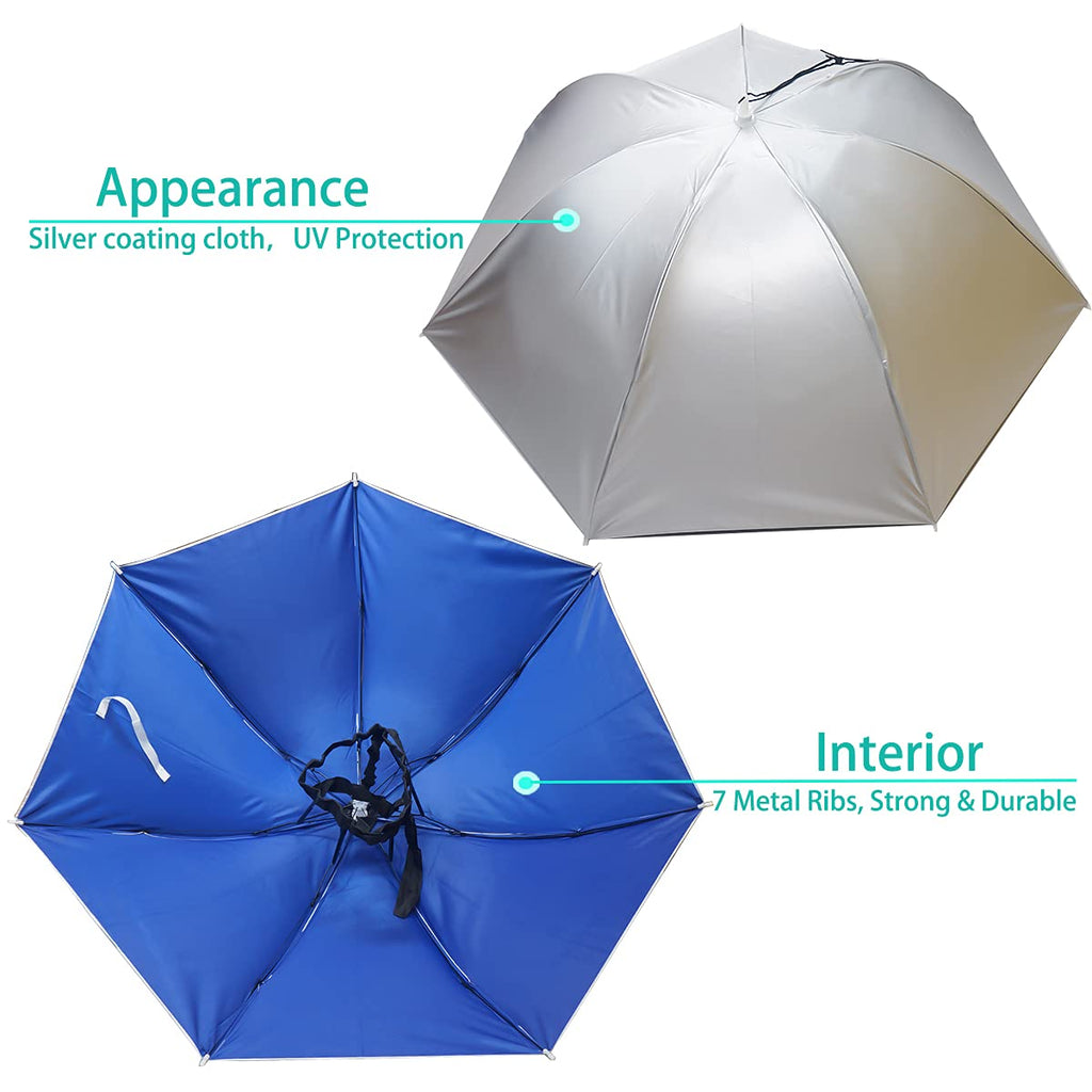 Bocampty Umbrella Hat, 37 Inch Fishing Umbrella Hat Hands Free Foldable Uv Protection Umbrella Cap Adjustable Headwear For Fishi