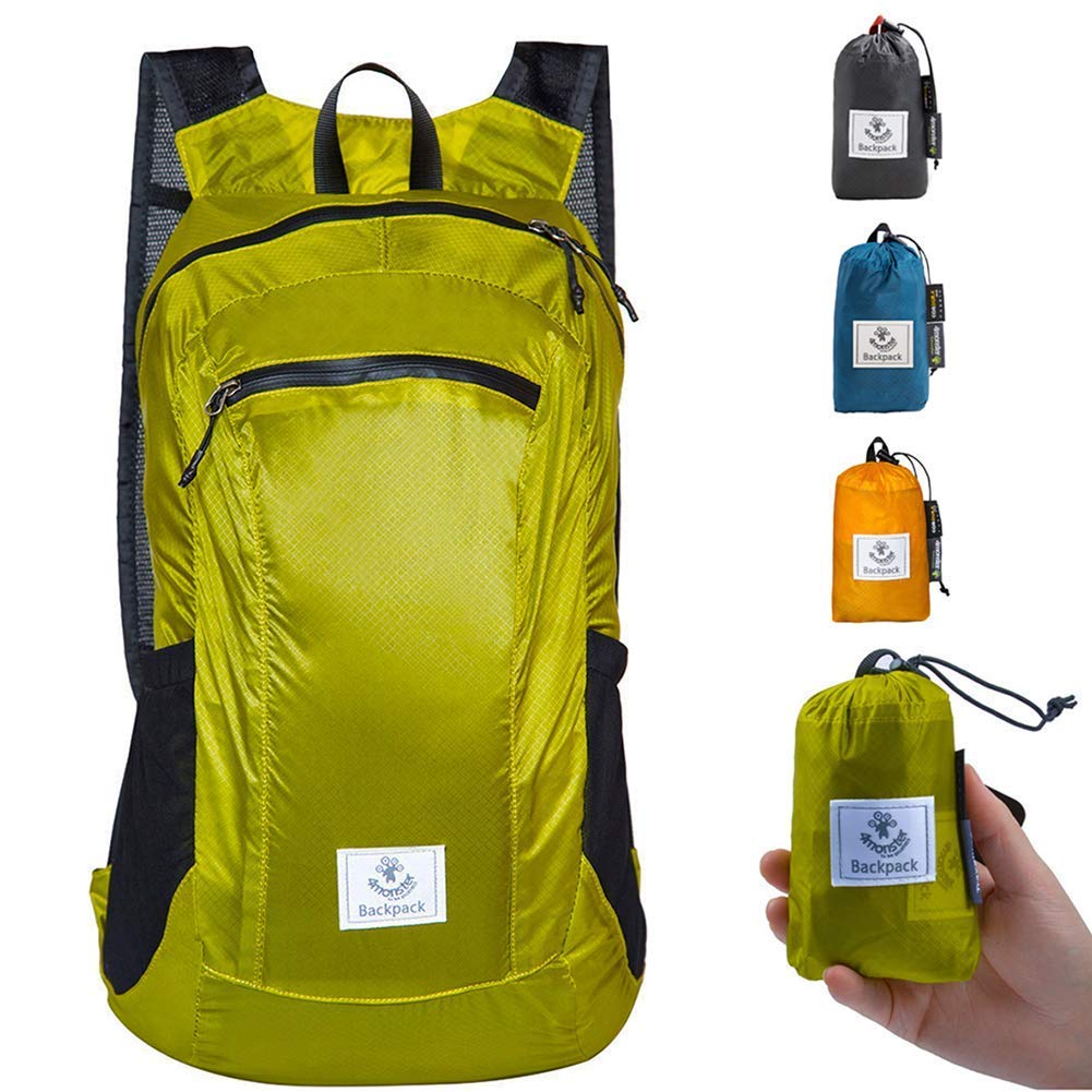 4Monster Hiking Daypack,Water Resistant Lightweight Packable Backpack for Travel Camping Outdoor (Yellow Green, 32L)