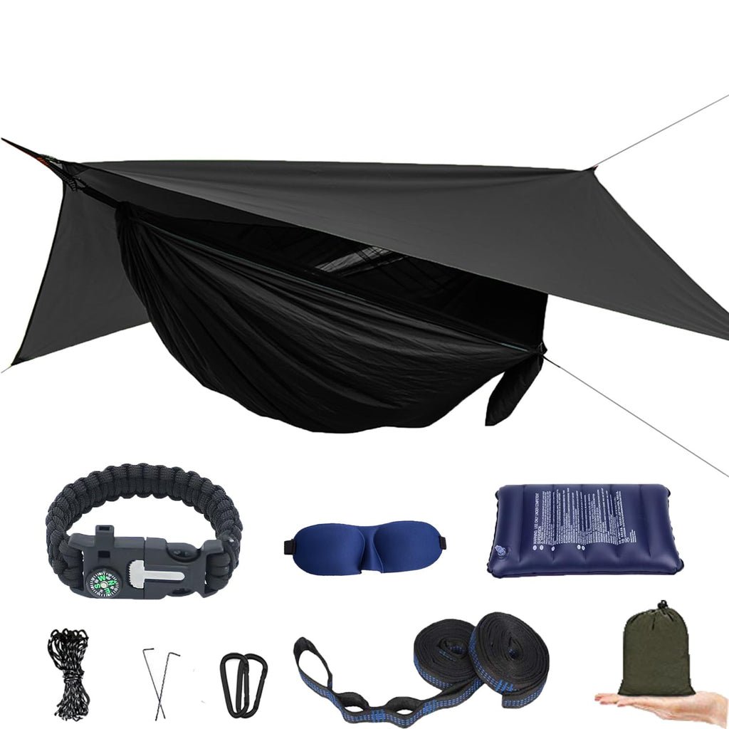 Camping Hammock With Mosquito Net And Rain Fly - Travel Hammock Bug Net - Hammock Tent For Outdoor Hiking Backpacking Travel Cam