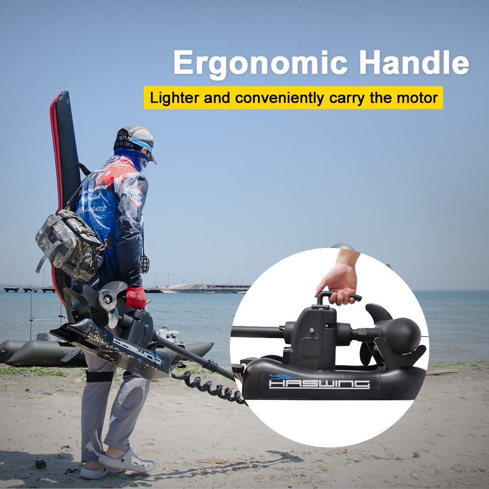 Aquos Haswing Black 12V 55Lbs 48Inch Bow Mount Trolling Motor With Remote Control, Quick Release Bracket For Inflatable Boat Kay