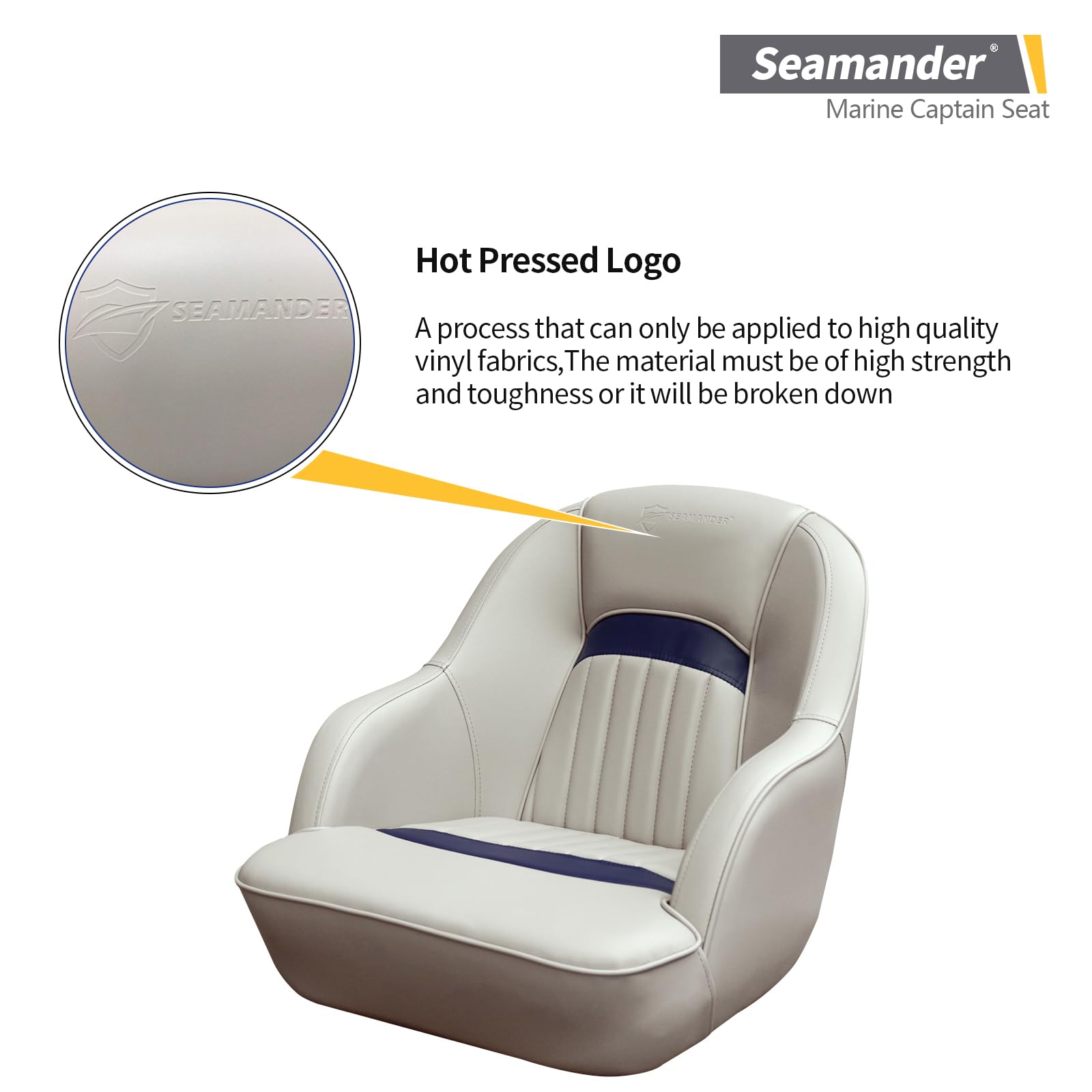 Seamander Pontoon Captains Bucket Boat Seat, 19.7H X 22.2L X 21.7D Inches, Injection Molded Plastic Frame, Plush Foam Padding, M