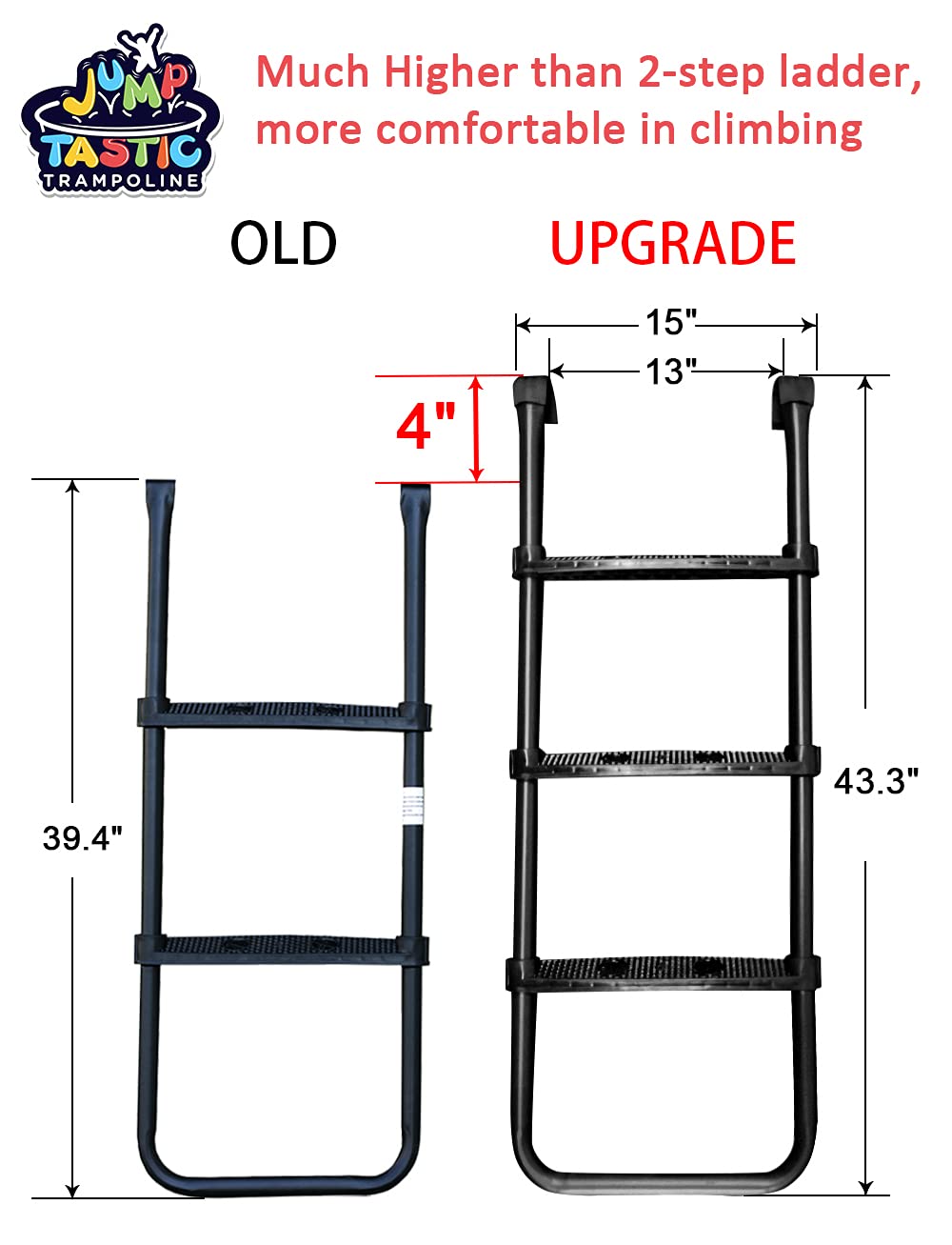 Jumptastic Trampoline Ladder, Universal Trampoline Ladder Accessories 3-Step Ladder Skid-Proof Wide Step Easy Assembly