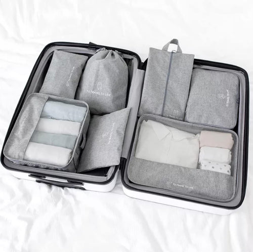 7Pcs Duffle Storage Pouch Packing Cube Storage Bags Travel Luggage Organizer Set (Gray)