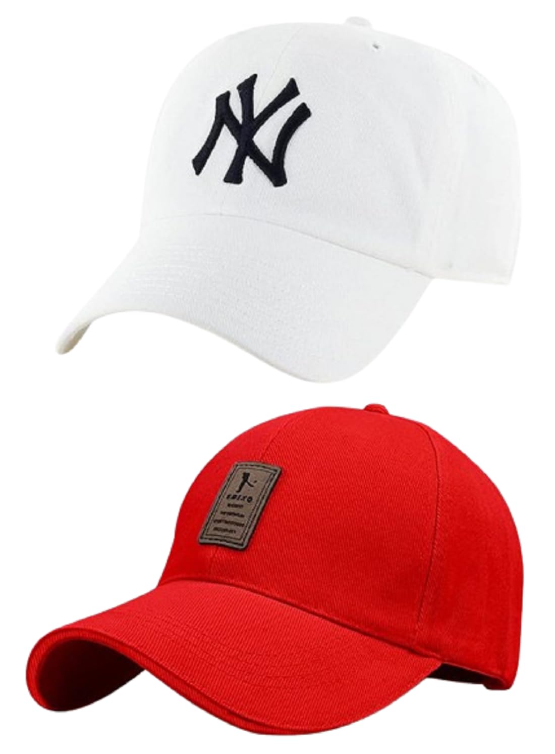 Fy Lane Combo BoyS GirlS Caps Adjustable Strap Summer Sports Cricket Gym Dance Cotton Fashion Baseball Cap Pack 2 (White@Red)