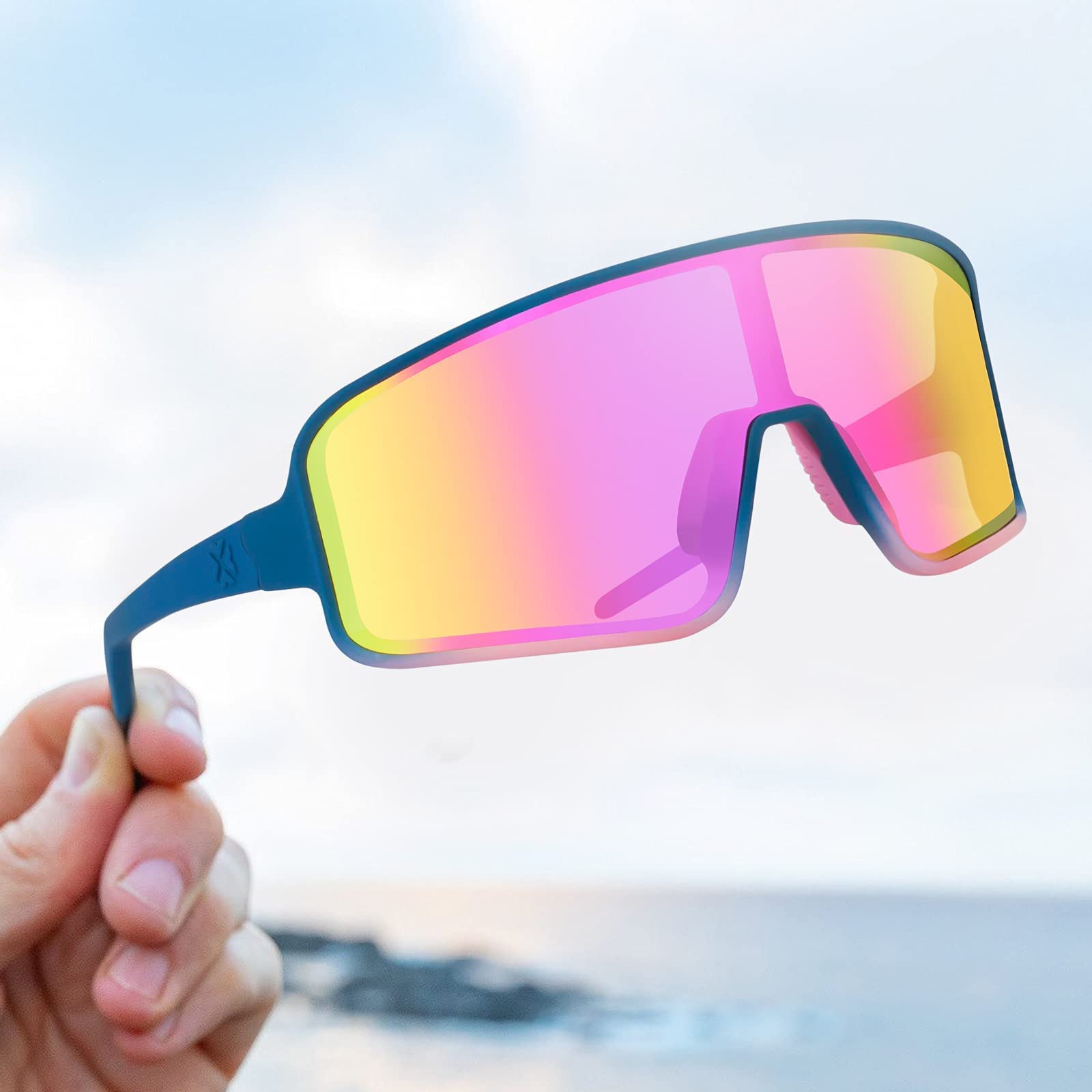 Maxjuli Polarized Sunglasses For Men Women, Windproof Outdoor Sports Cycling Running Uv400 Protection Sun Glasses (Solid Blue To