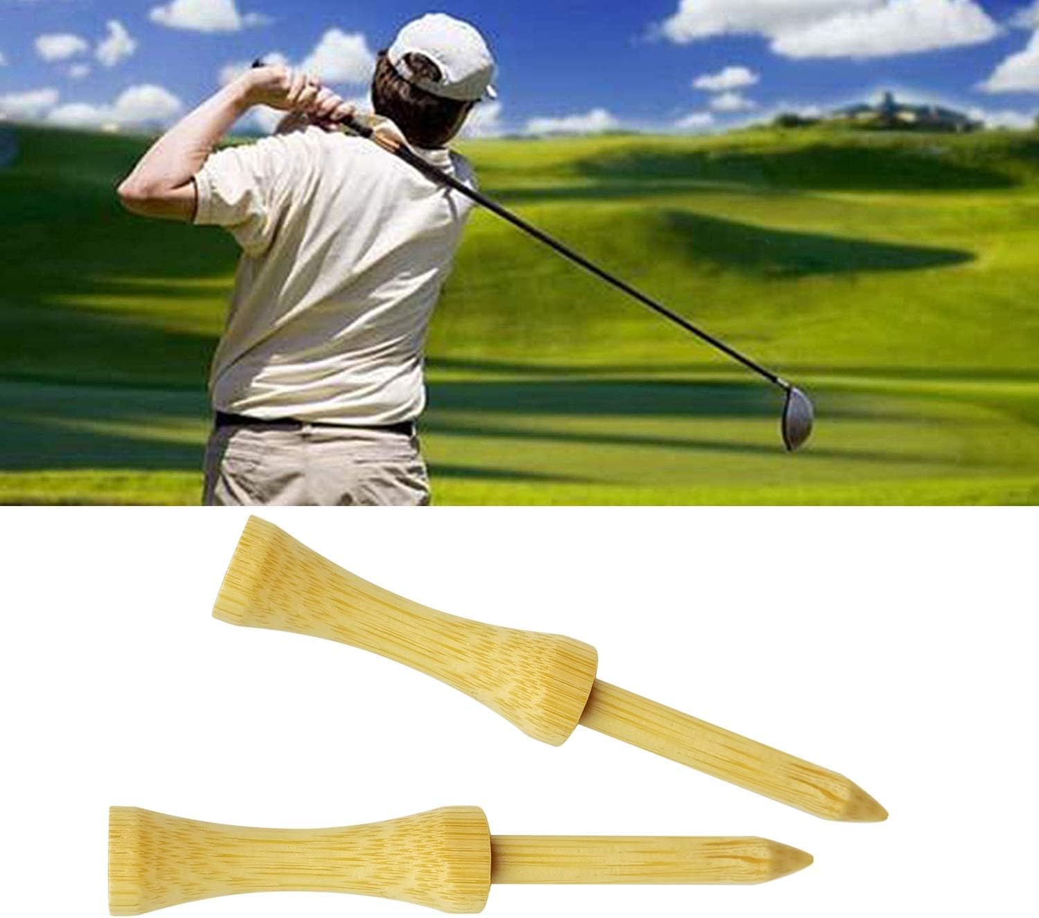 Zivisk Bamboo Golf Tees 2-3/4 Inch 100 Count Wooden Tall Step Down Castle Tees Golf (Natural Color)
