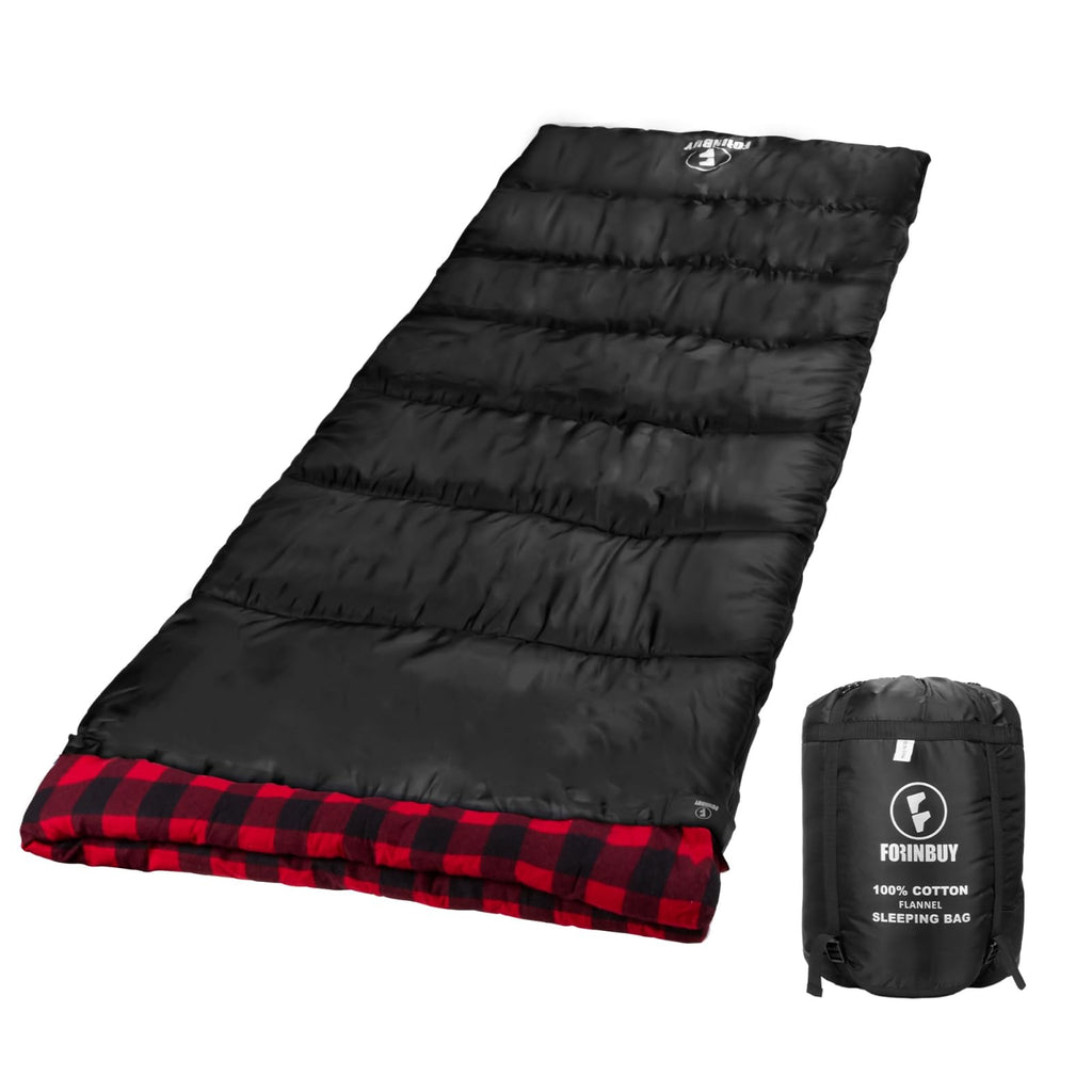 Forinbuy Cotton Flannel Sleeping Bag For Adults, Xl Cold Weather Sleeping Bags, 3-4 Season Waterproof Warm Envelope Sleeping Bag