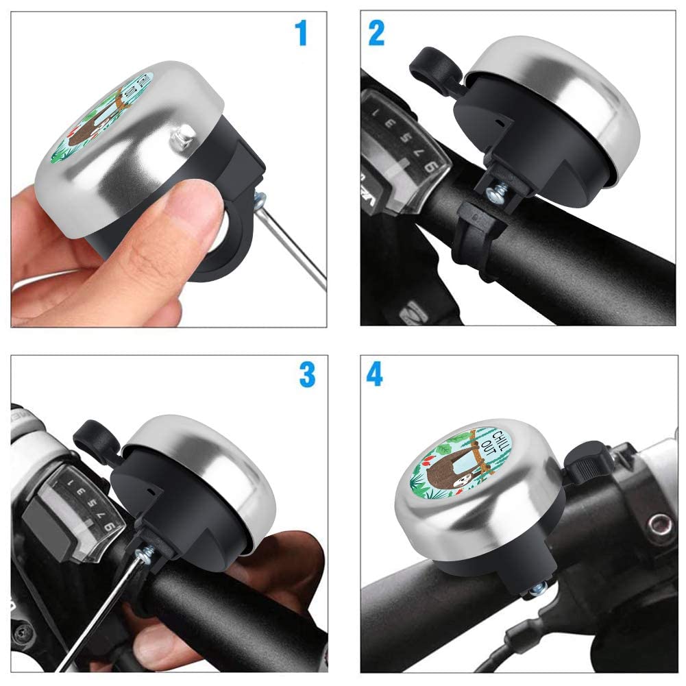 Mzelq Bicycle Bell Cute Clear Sound Adjustable Size Aluminum Bike Accessories Bell Ring For Girls Women Kids Adults (Cute Sloth)