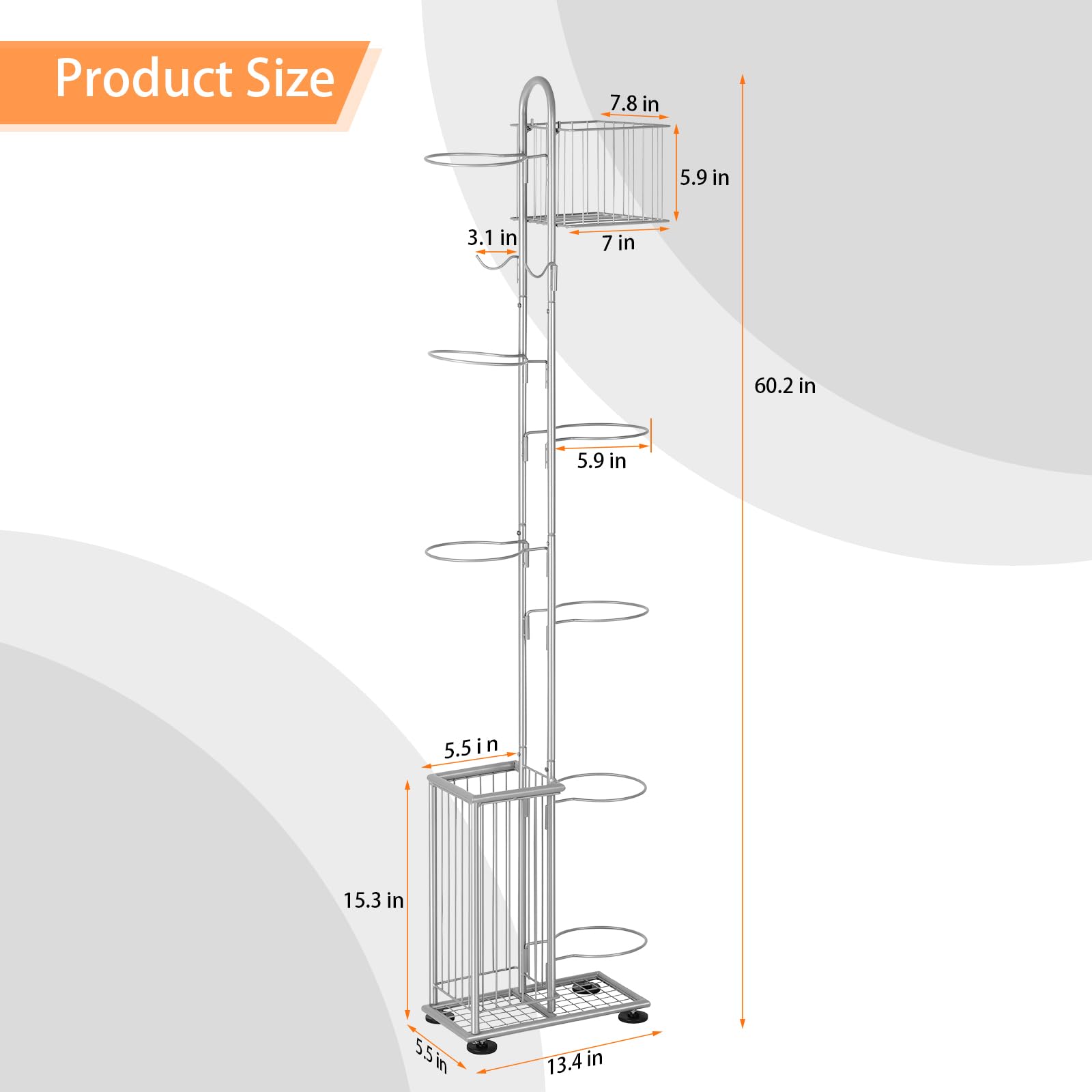 Garage Ball Storage Sports Equipment Organizer 7 Tier Basketball Rack Display Stand With Baskets And Hooks Freestanding Indoor &