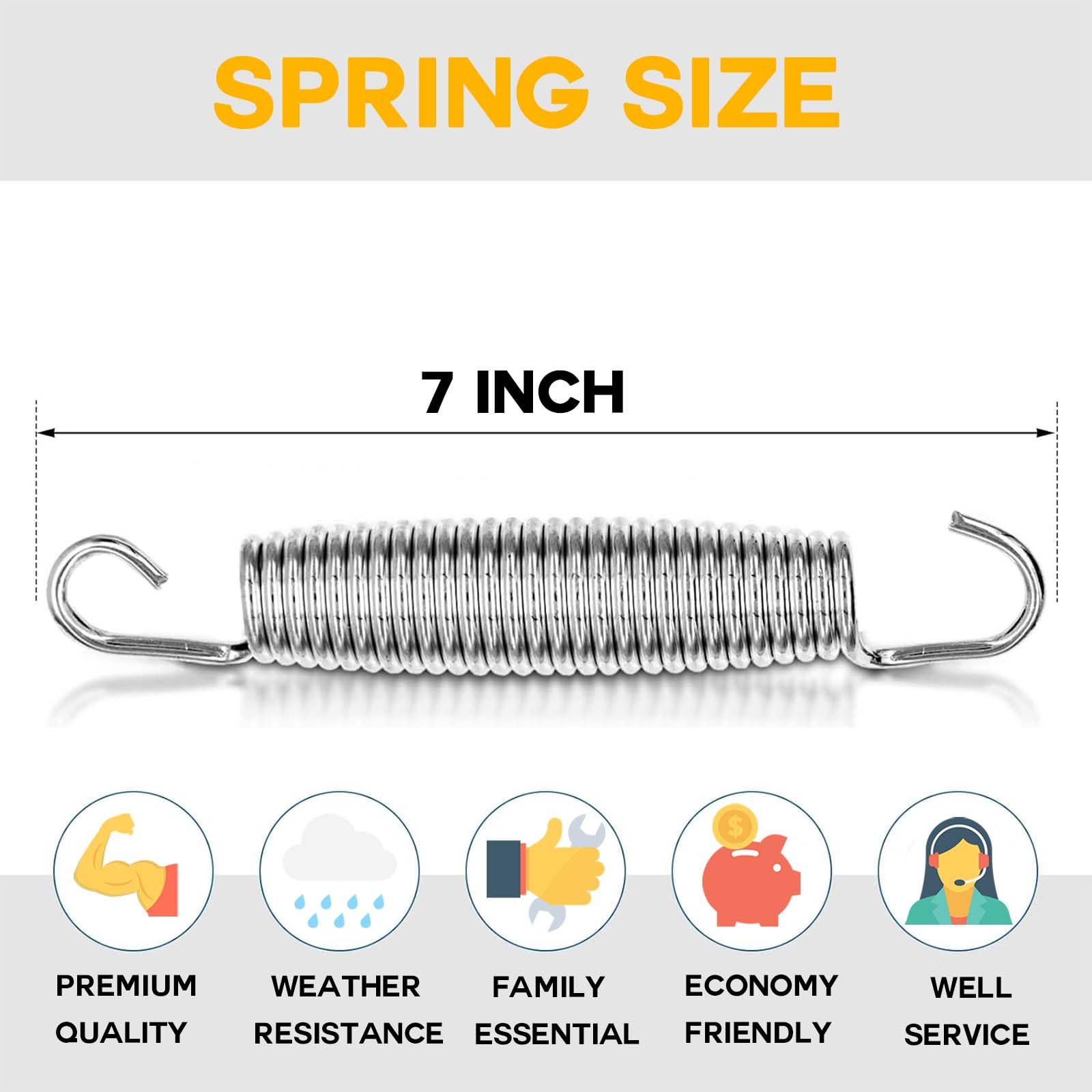 Zhent Trampoline Springs 7 Inch Heavy Duty Galvanized 60Si2Mn Trampoline Replacement Parts Accessories With Tool,Suitable For Sk