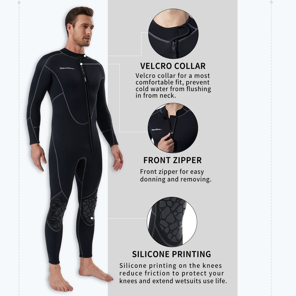 Mens 3Mm Shorty Wetsuit, Full Body Diving Suit Front Zip Diving Wetsuit Snorkeling Surfing (Mens Fullsuit, M)