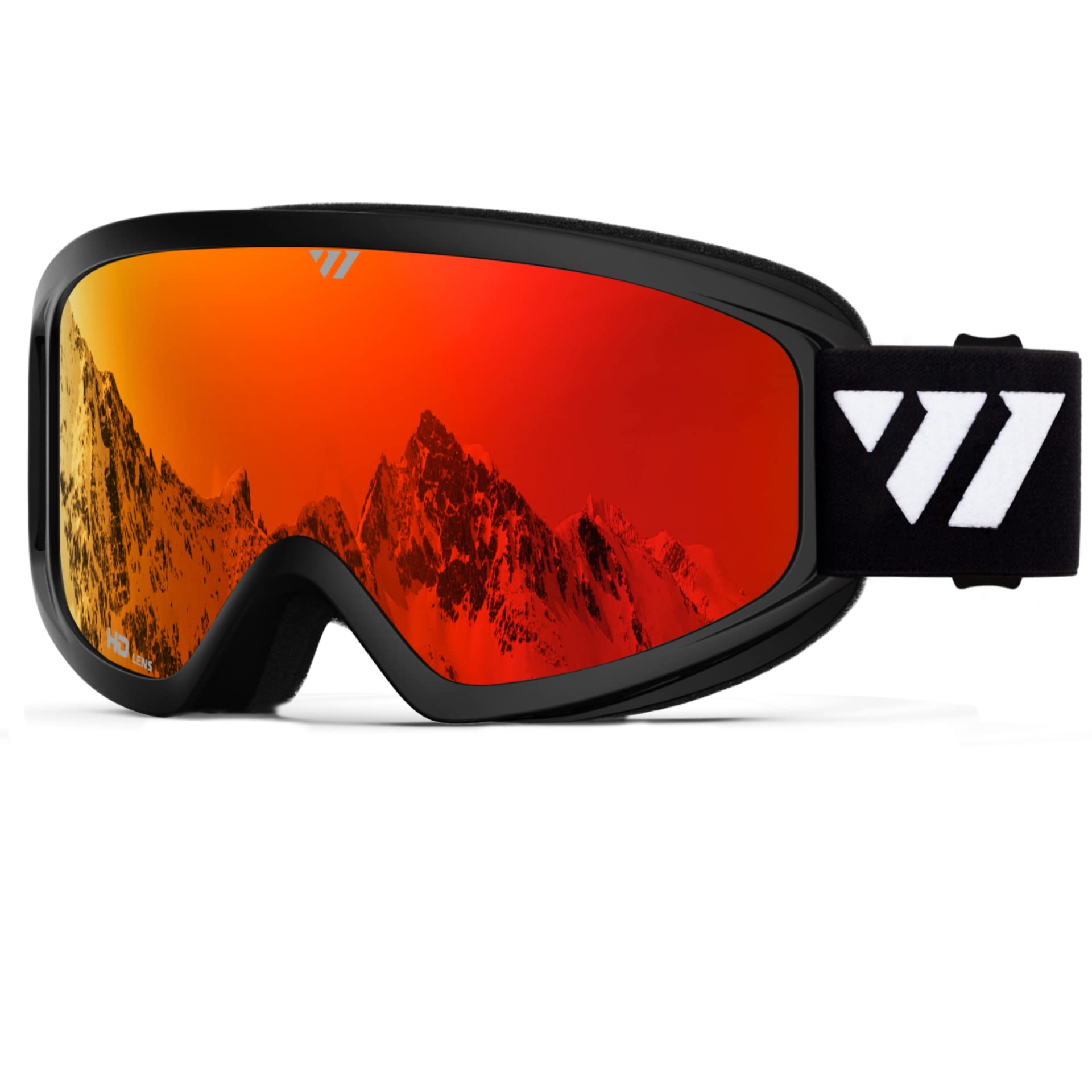 Wiston Ski Goggles - Otg Snow/Snowboard Goggles For Men, Women & Youth - 100% Uv Protection (Black Frame/Red Lens)