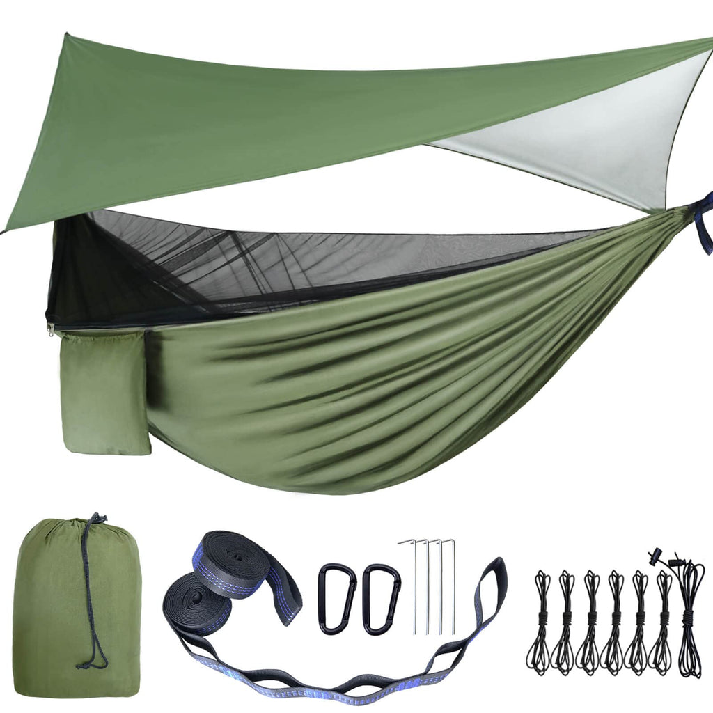 Gymolo Camping Hammock - Hammocks With Mosquito Net Tent And Rain Fly Tarp, Portable Single & Double Nylon Parachute Hammock Wit
