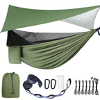 Gymolo Camping Hammock - Hammocks With Mosquito Net Tent And Rain Fly Tarp, Portable Single & Double Nylon Parachute Hammock Wit