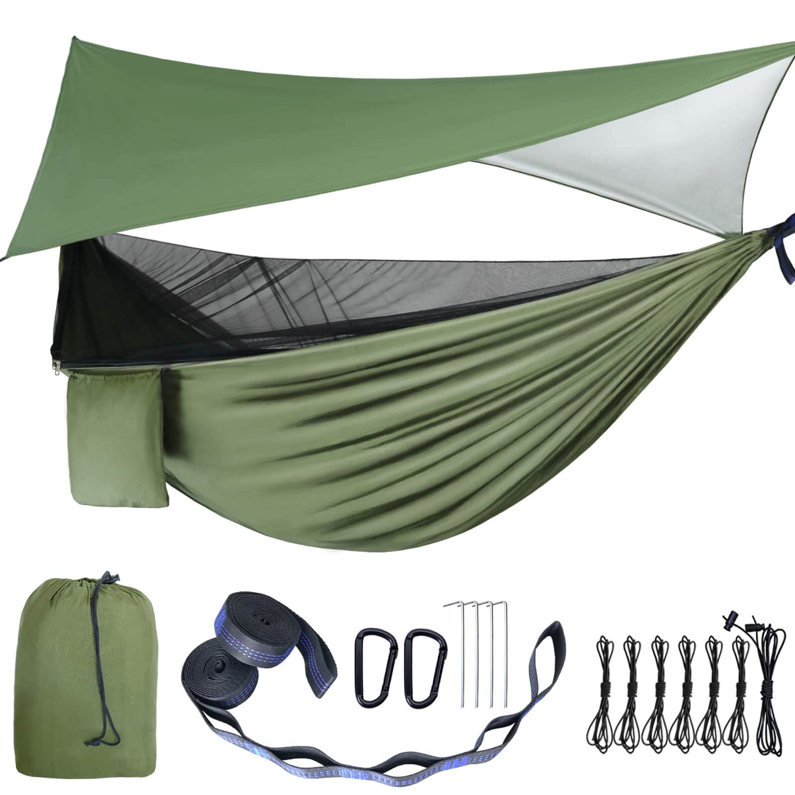 Gymolo Camping Hammock - Hammocks With Mosquito Net Tent And Rain Fly Tarp, Portable Single & Double Nylon Parachute Hammock Wit