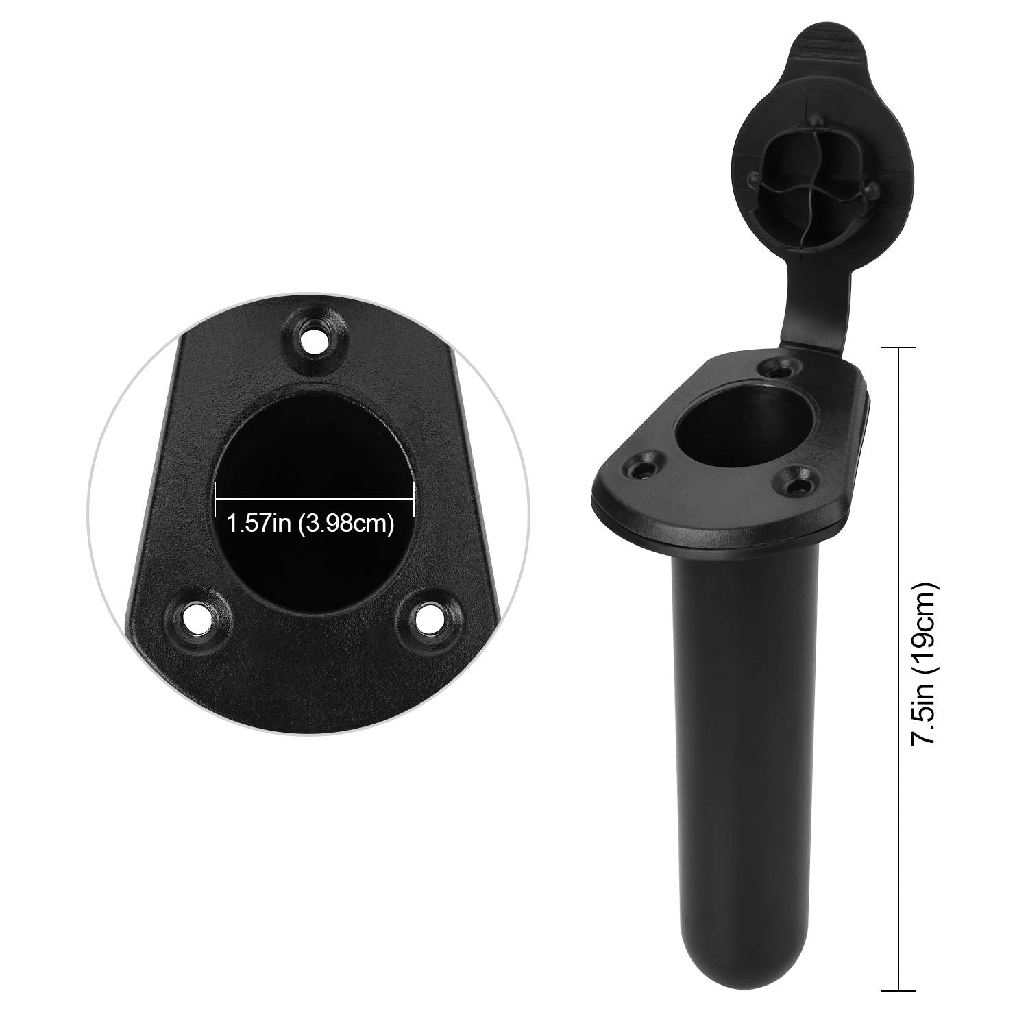 Qkurt 2 Pack Kayak Deck Fishing Boat Rod Holder And Cap Cover, Plastic Fishing Tackle Accessory Tool, Fish Boat Accessories, Bla