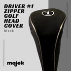 Black Golf Zipper Head Cover Driver 1 Headcover Neoprene Traditional Plain Protective Cover Fits Drivers Up To 460Cc For Golfing