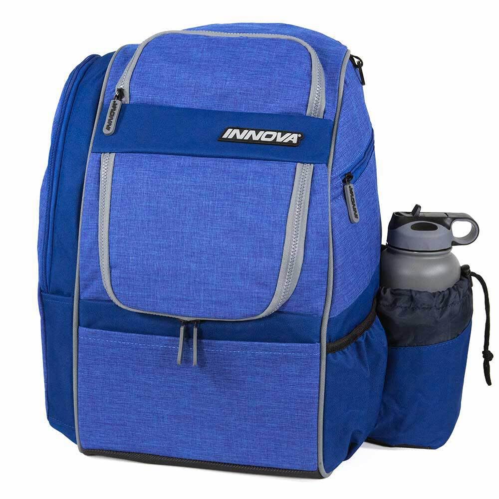 Innova Excursion Disc Golf Backpack Bag, Holds 25 Discs, Spacious Side Pocket, Rain Cover Included Blue