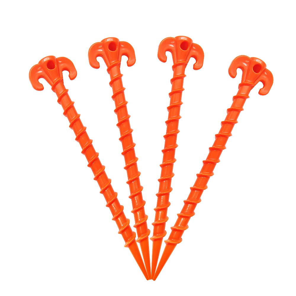 Canopy Stakes Canopy Anchor Beach Tent Stakes Heavy Duty Screw Shape 25 Cm 10 Inch - 4 Pack Orange