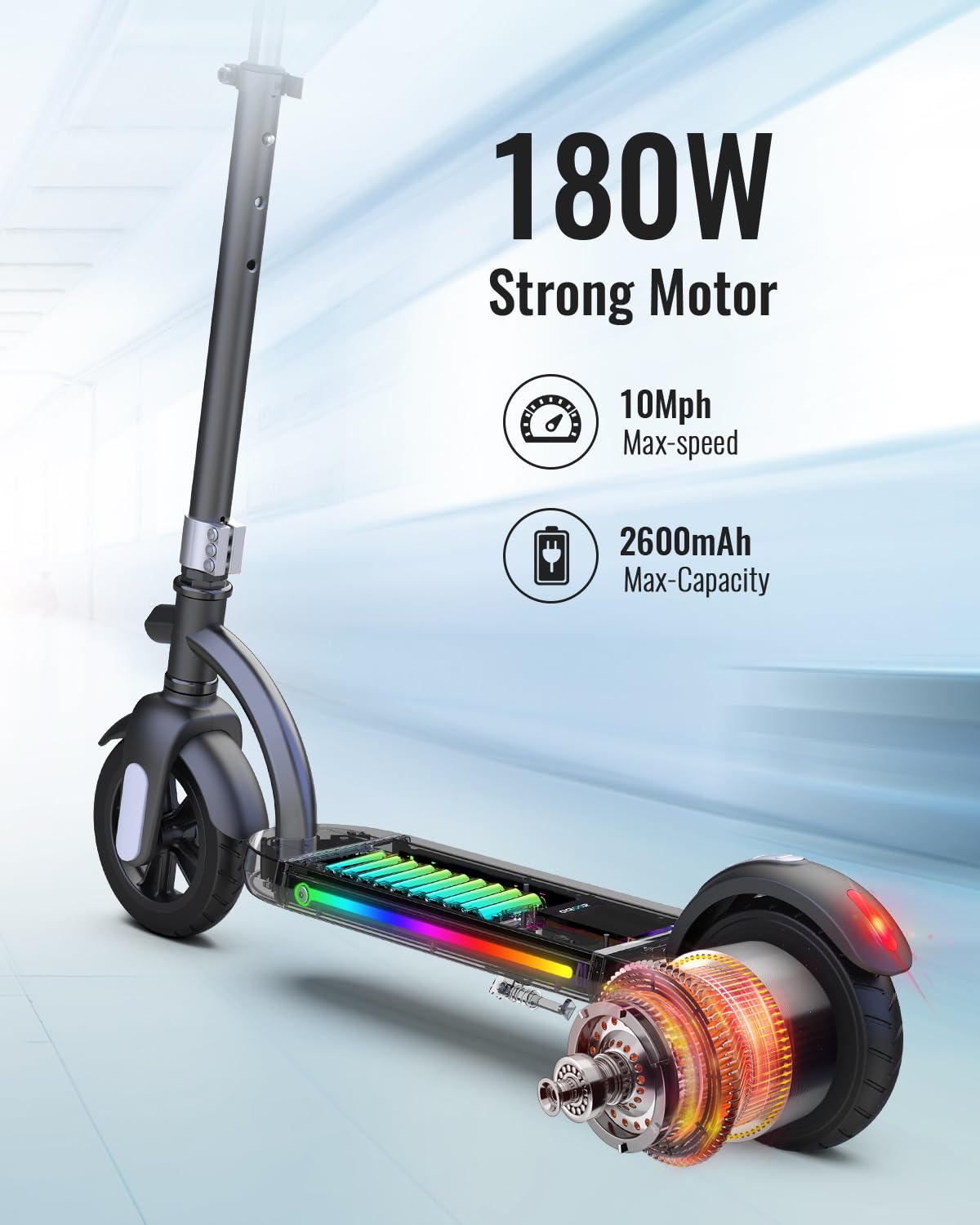 Gyroor H40 Kids Electric Scooter with 180W Motor & LED Visible Display, 10 Mph, Colorful Lights, Adjustable Speed and Height, El