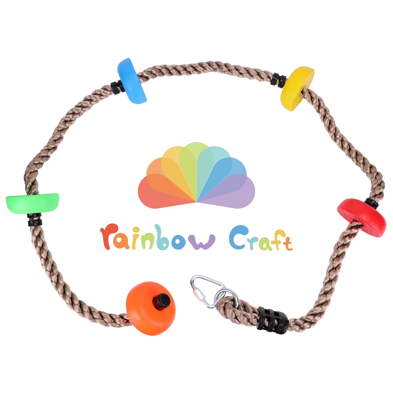 Rainbow Craft Colorful Climbing Rope - 6.5ft with 5 Knotted Foot - Kids Ninja Rope for Ninja Warrior Slackline Obstacle Course A