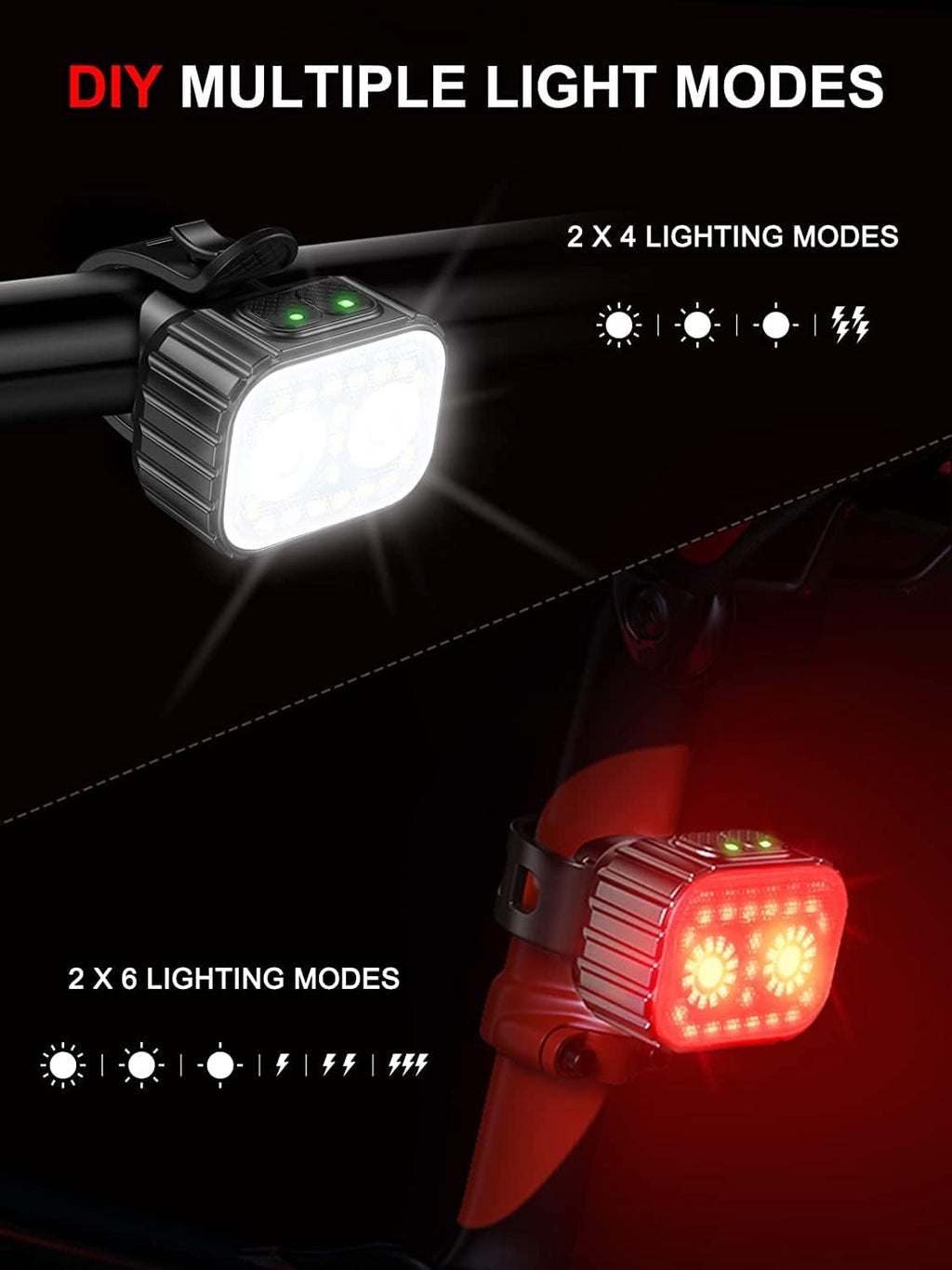 Cuvccn Bike Lights, Rechargeable Bicycle Lights Set Super Bright 8+12 Modes, IPX6 Waterproof Bike Lights for Night Riding/Cyclin