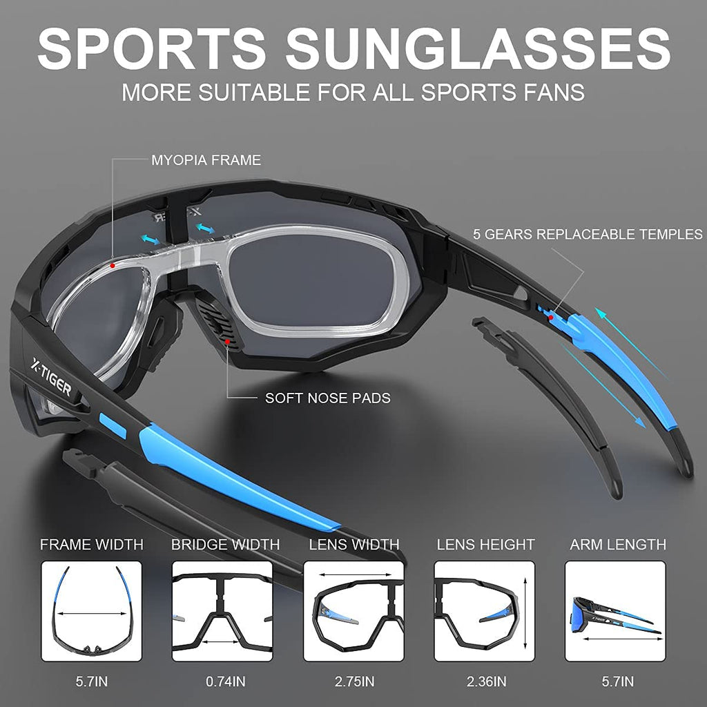 X-Tiger Polarized Cycling Bike Sunglasses,Bicycle Glasses With 3 Interchangeable Lenses (Blackblue)